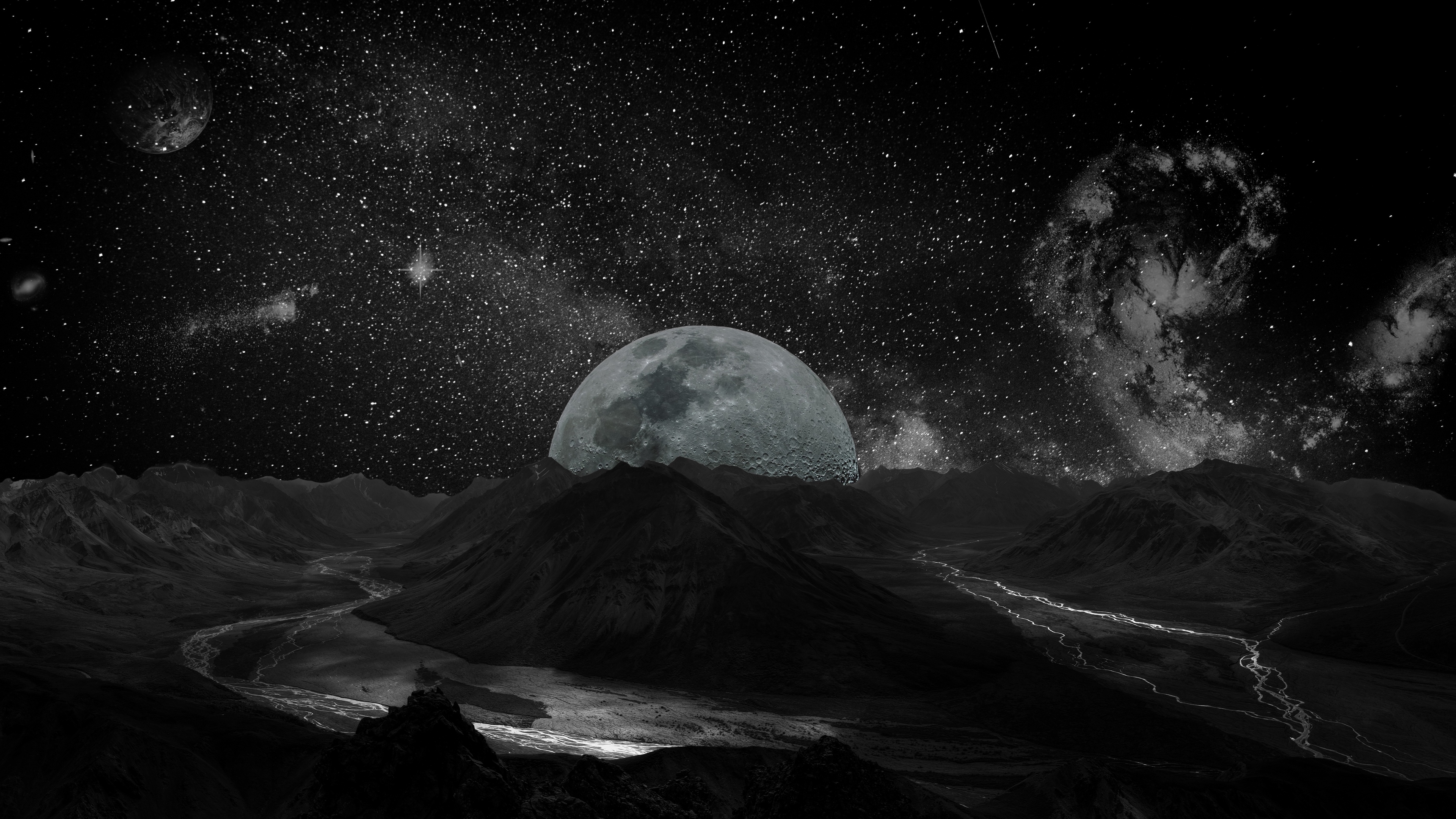 espacio fondo de pantalla 4k,luna,naturaleza,negro,objeto astronómico,en blanco y negro