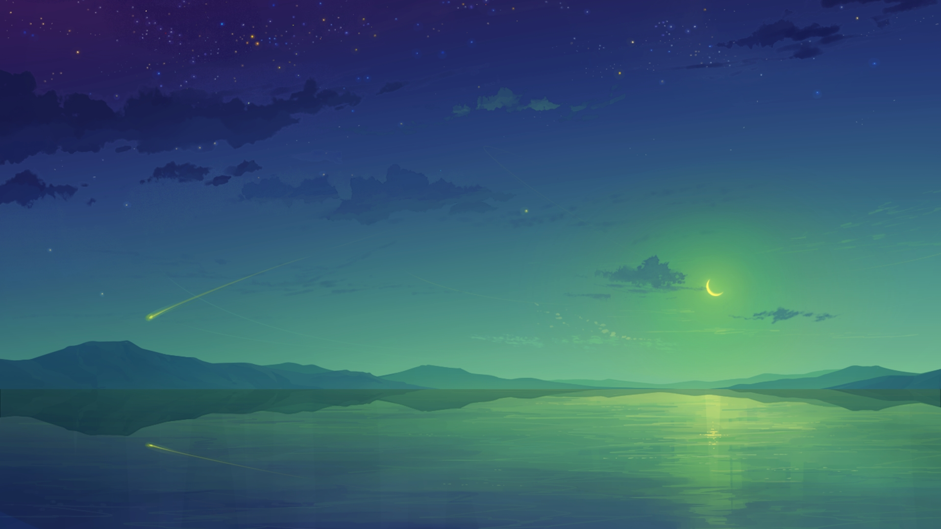 夜空の壁紙,空,自然,青い,緑,雰囲気