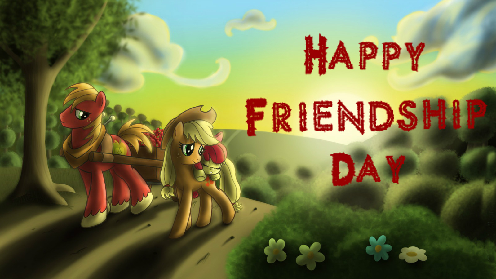 friendship day wallpapers,pony,animated cartoon,organism,illustration,plant