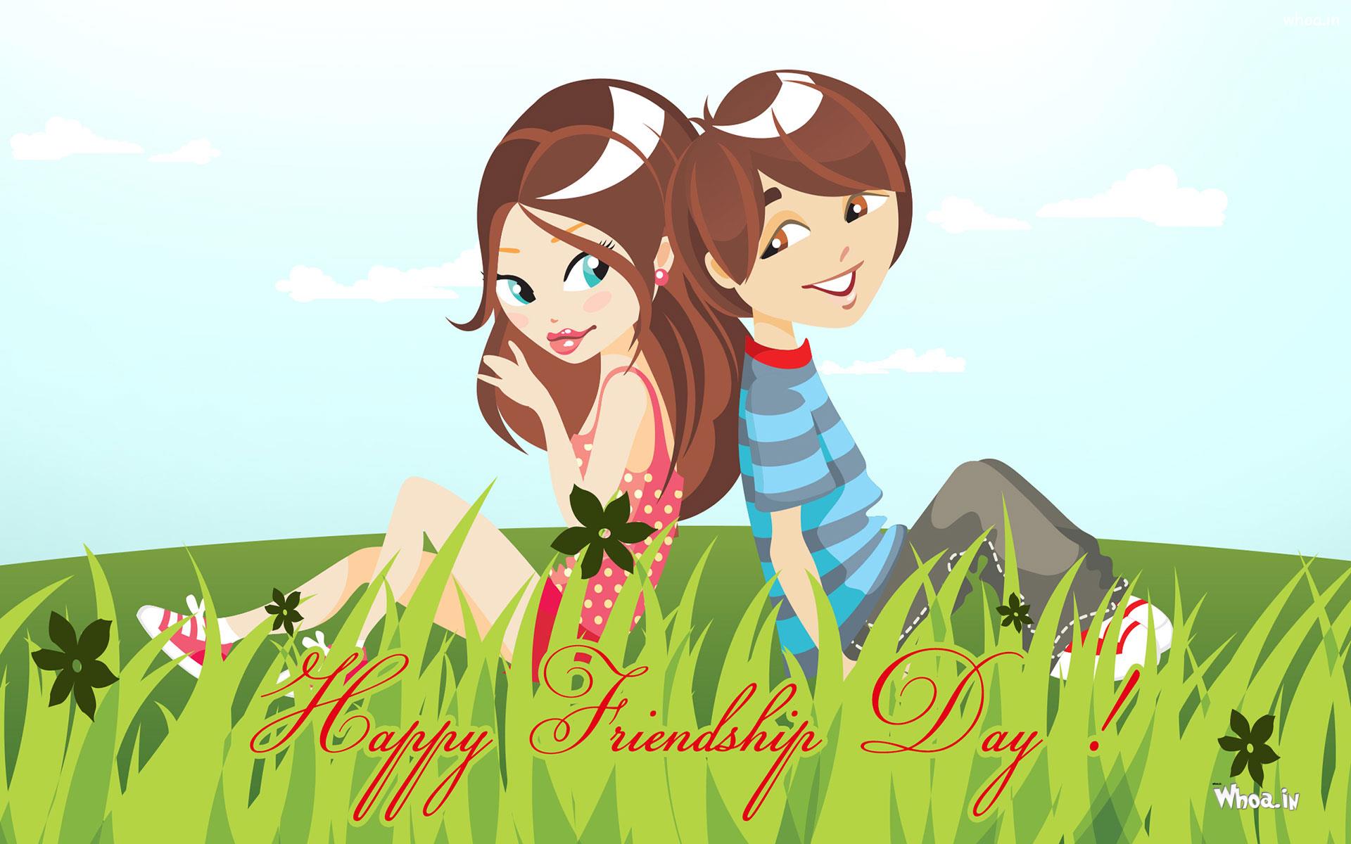 friendship day wallpapers,cartoon,illustration,grass,animated cartoon,summer