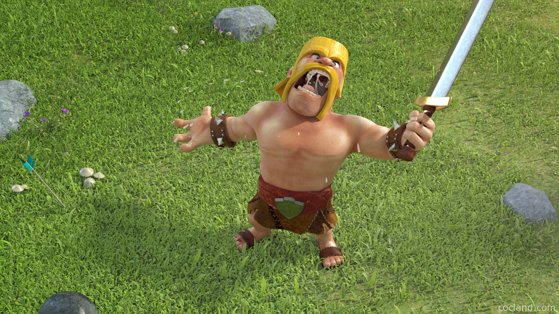 sfondo di clash of clans,erba,prato,animazione,personaggio fittizio,action figure