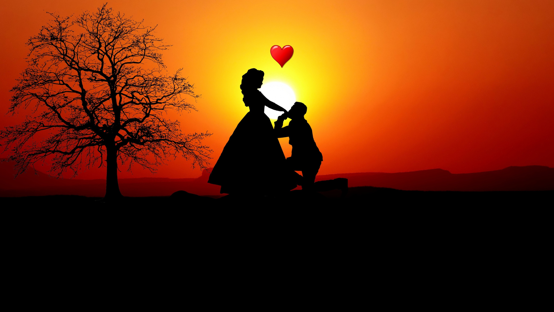 fond d'écran romantique hd,ciel,amour,silhouette,romance,le coucher du soleil