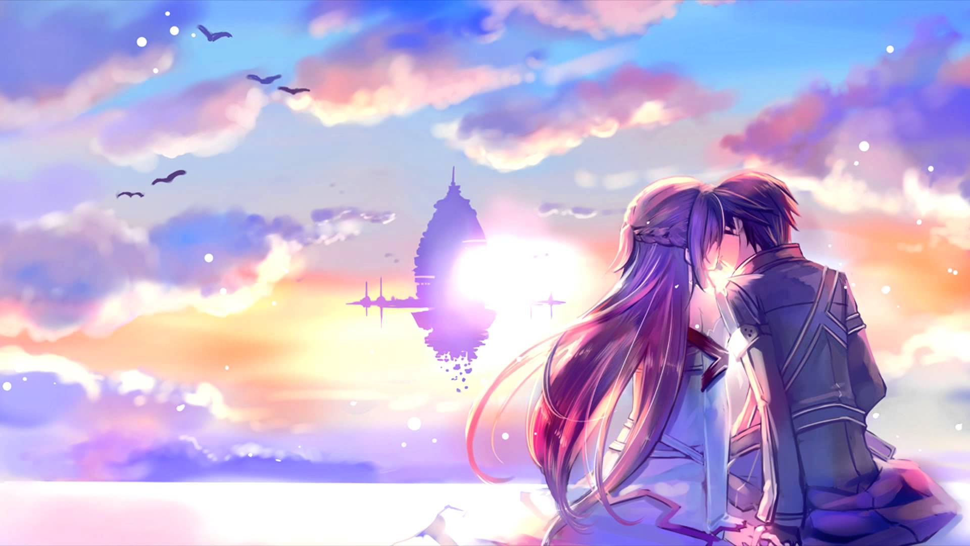 romantic wallpaper hd,sky,cg artwork,anime,romance,long hair