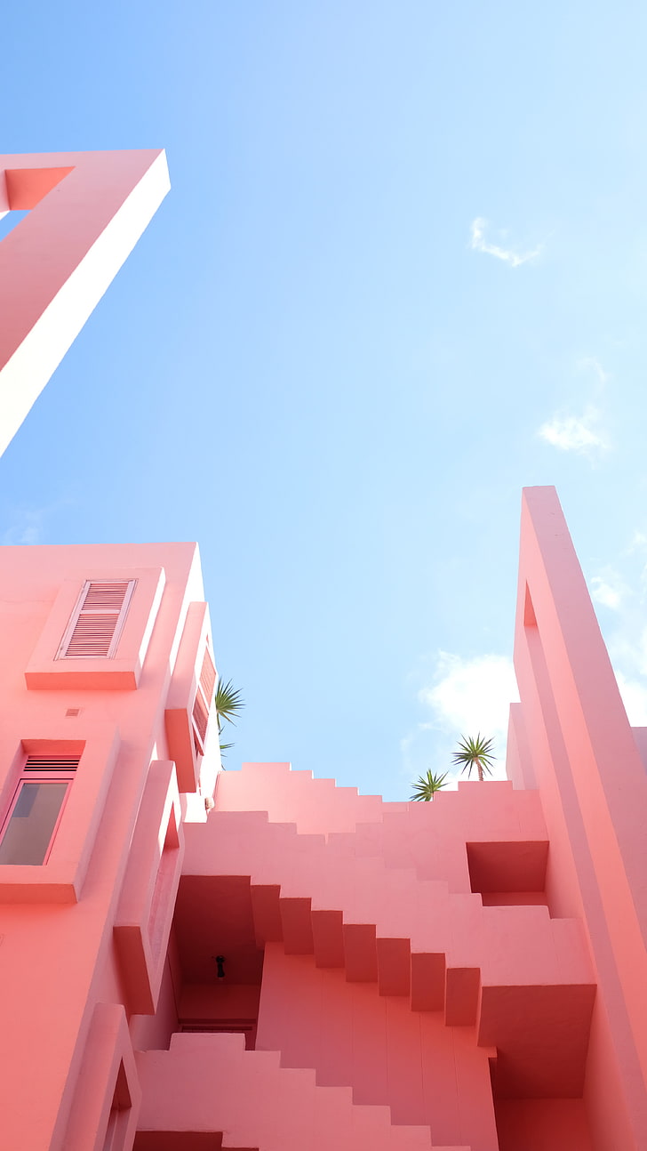 papel pintado en colores pastel,rosado,rojo,arquitectura,casa,cielo