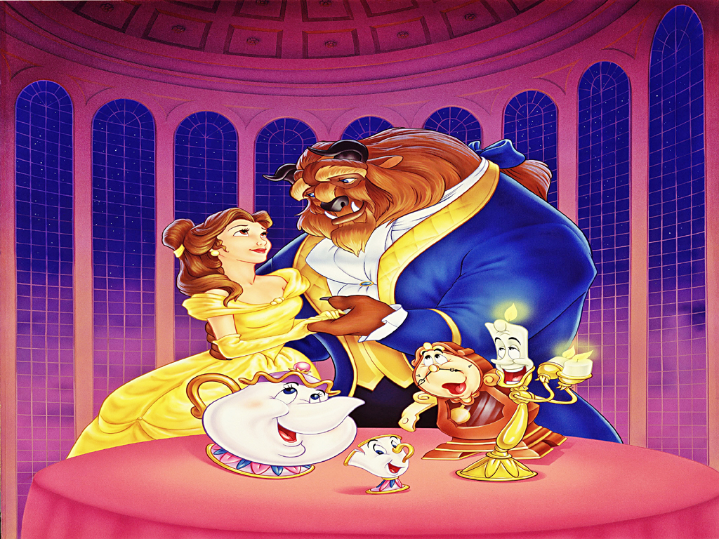 beauty and the beast wallpaper,animated cartoon,cartoon,illustration,animation,fictional character