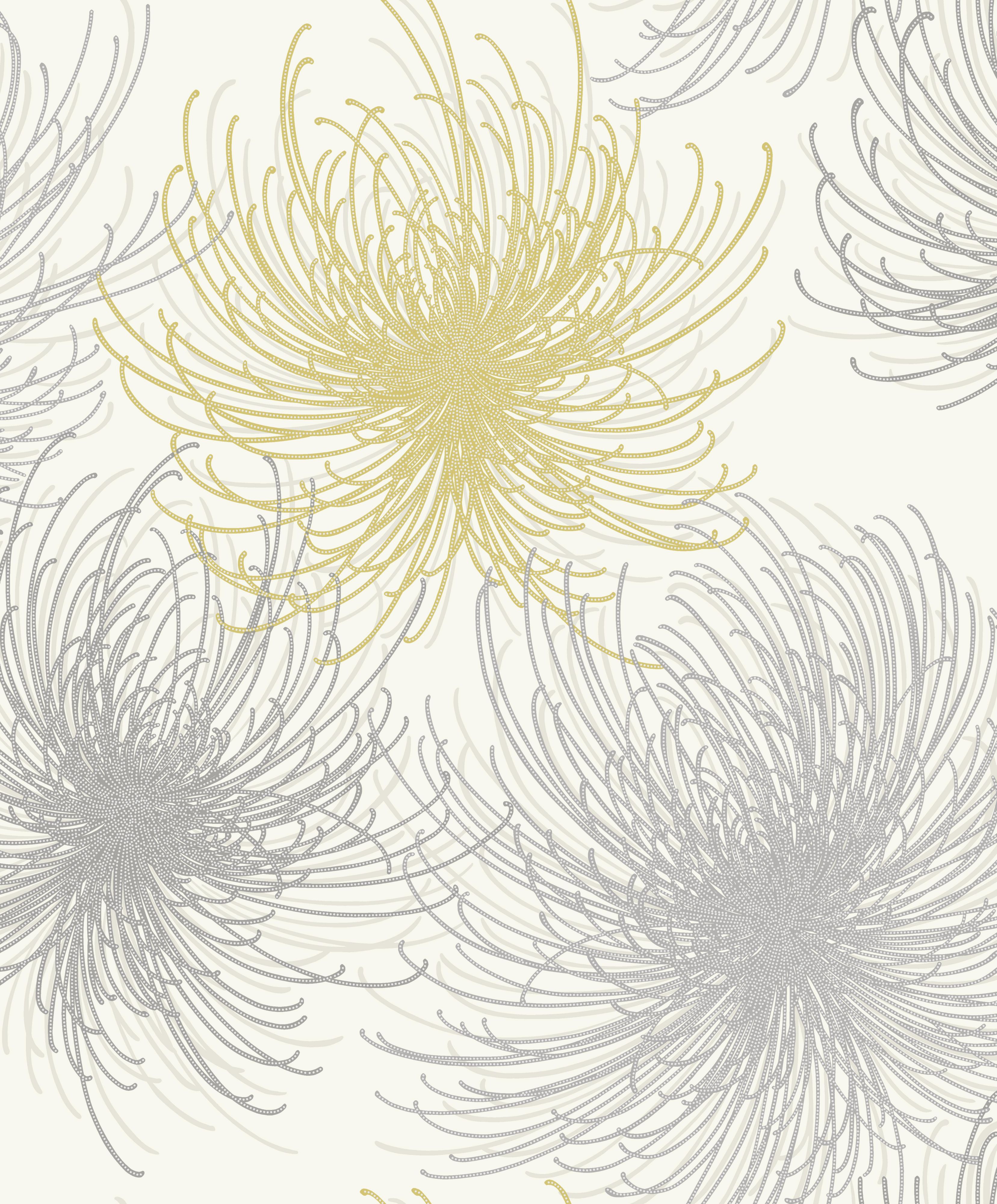 Gold Cosmo Grey & Yellow Floral Glitter Effect Embossed Yellow And