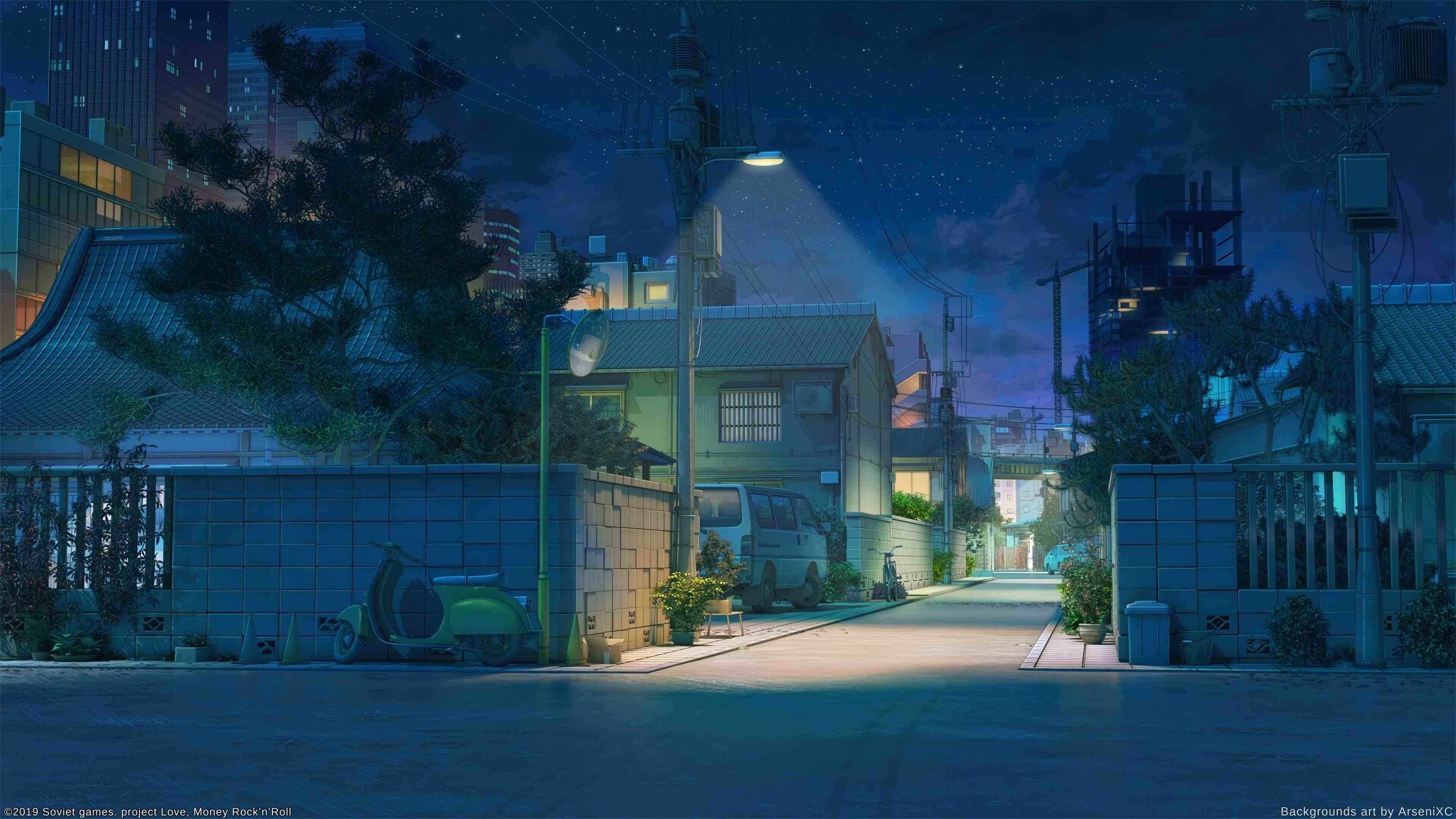 telefono anime wallpaper,cielo,blu,casa,architettura,notte