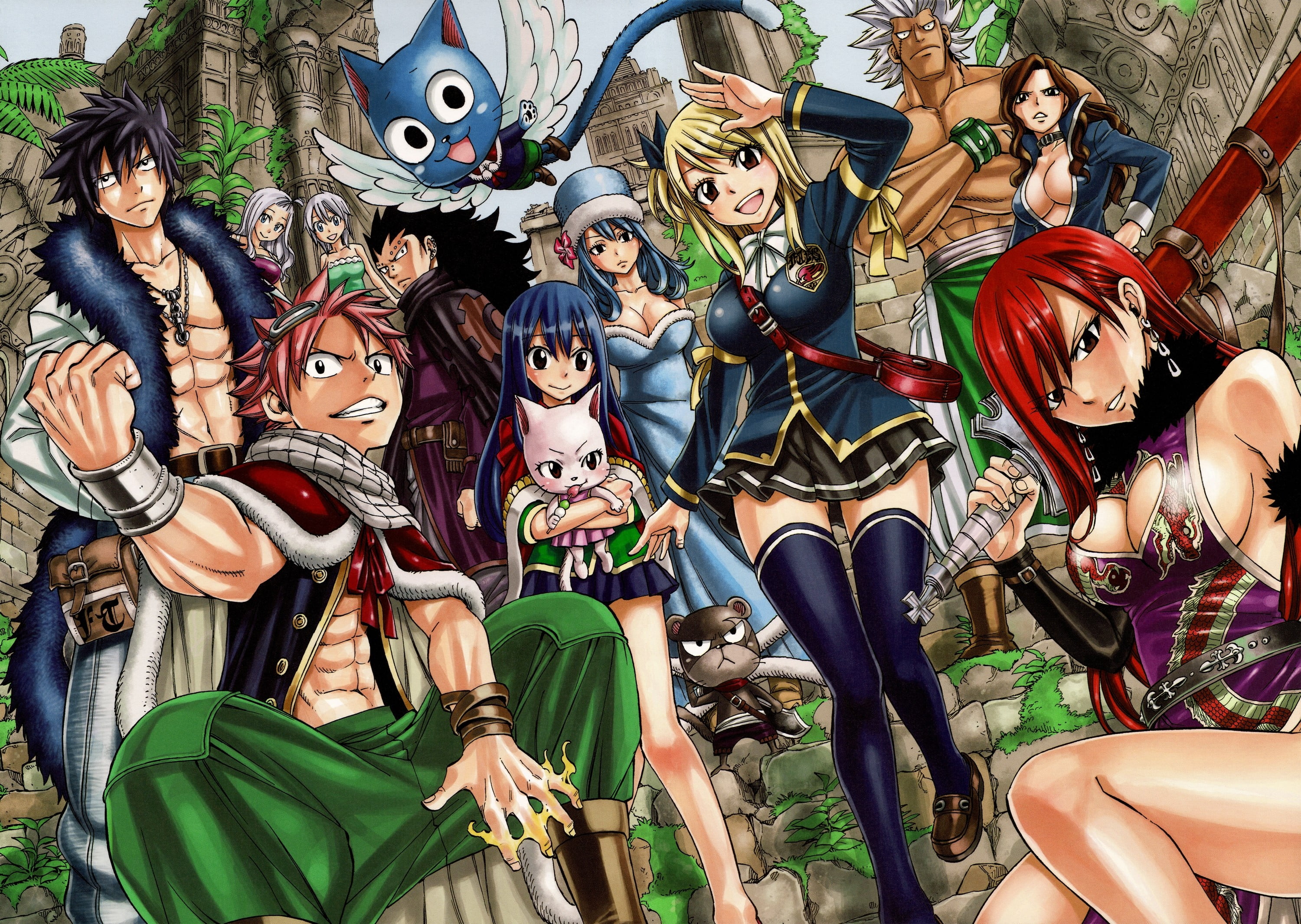 fairy tail wallpaper,cartoon,anime,black hair,fictional character,illustration