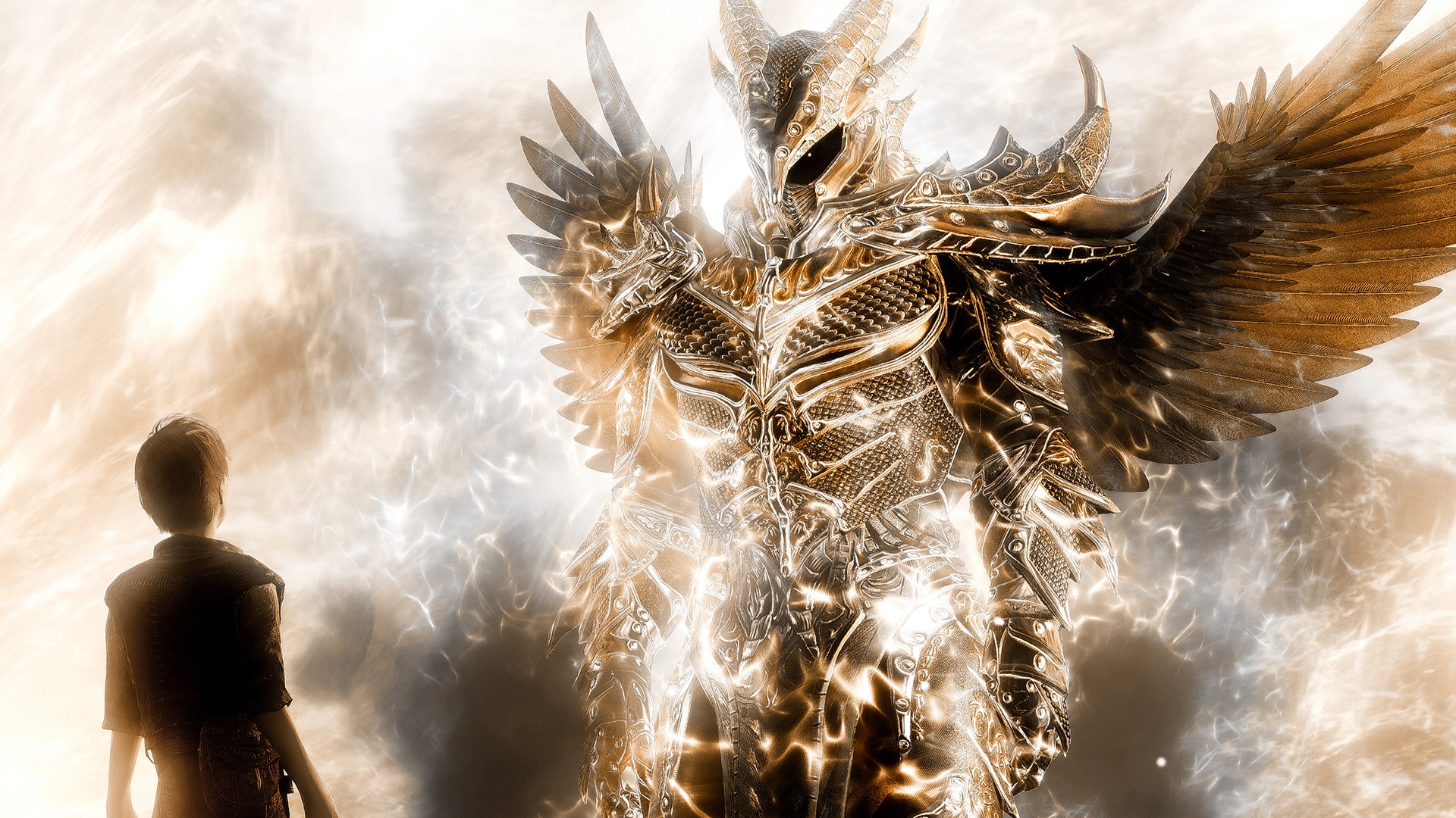 skyrim wallpaper,mythology,cg artwork,fictional character,angel,supernatural creature