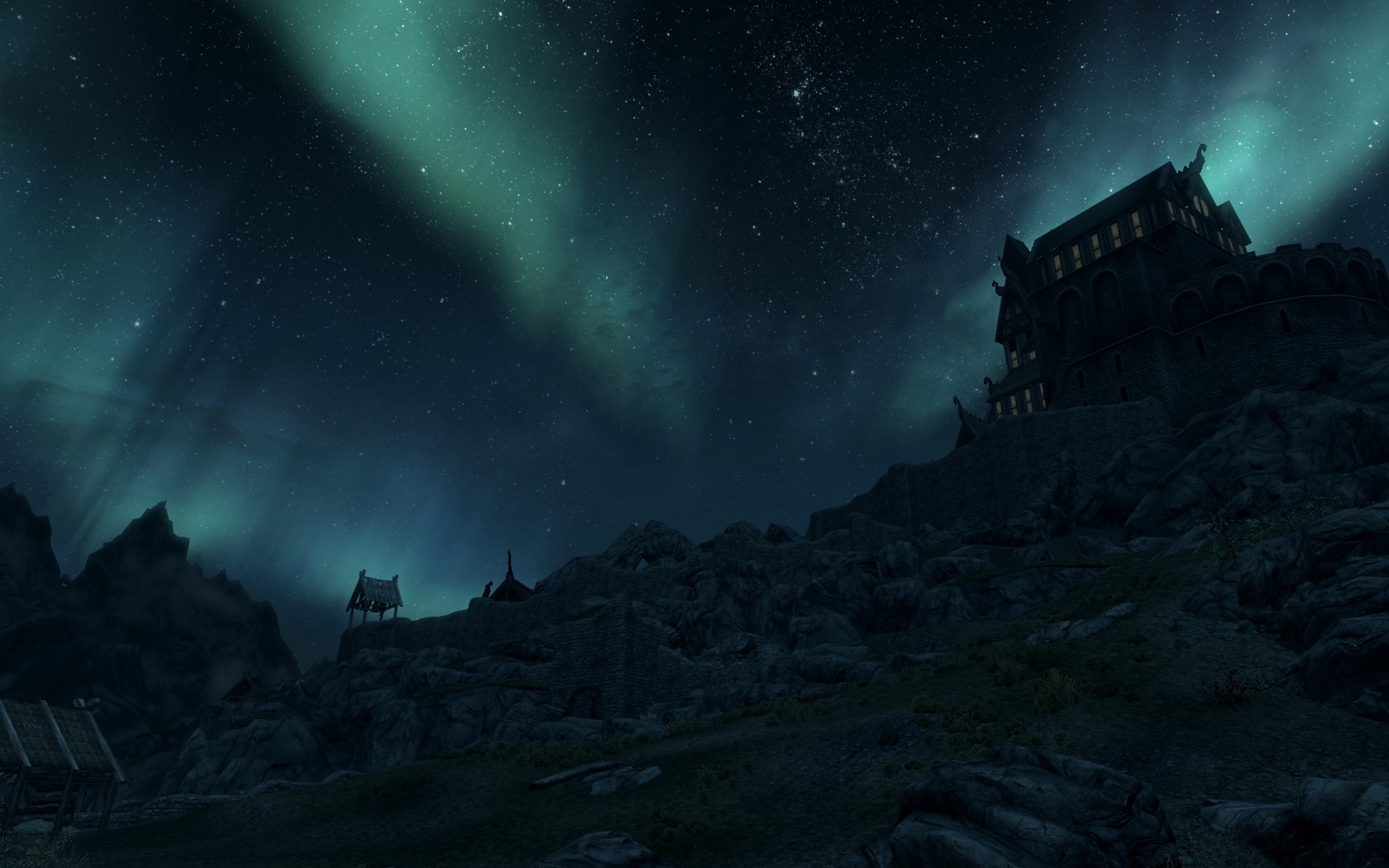 skyrim wallpaper,sky,atmosphere,aurora,screenshot,night