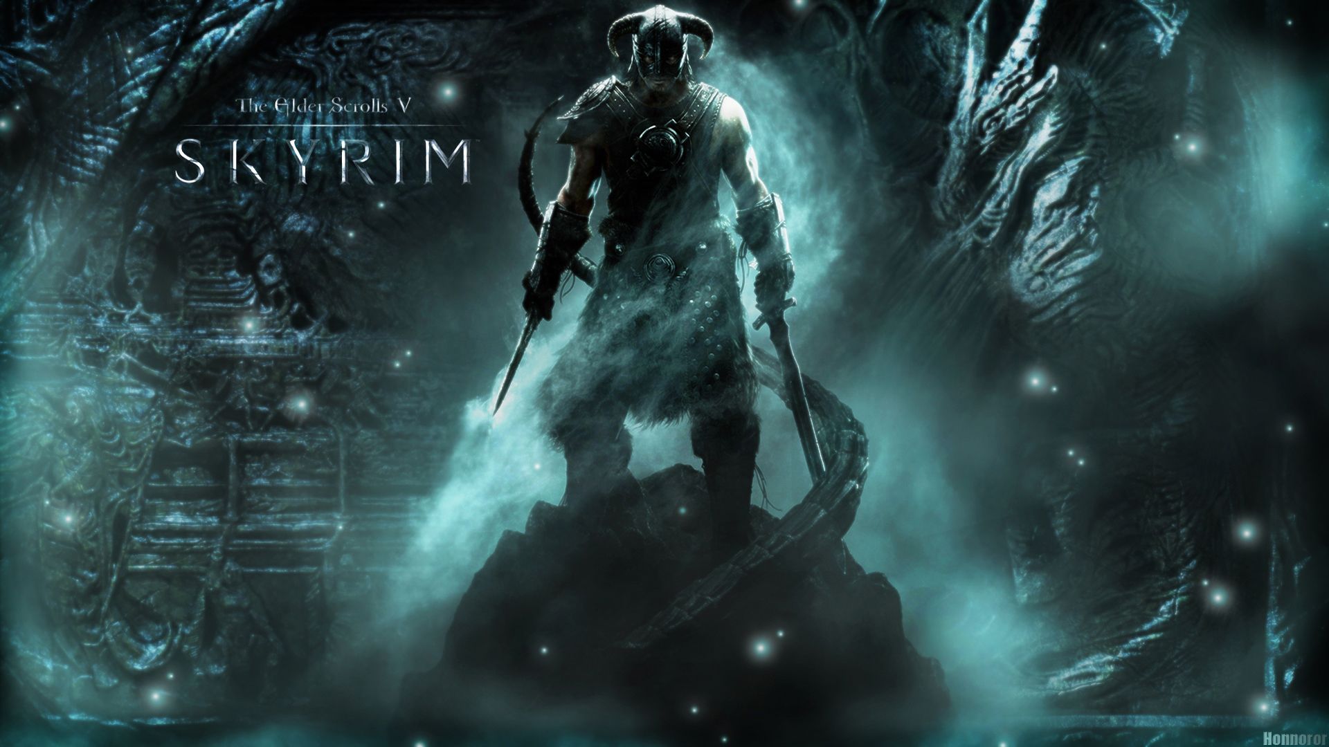 skyrim wallpaper,darkness,cg artwork,digital compositing,fictional character,graphic design