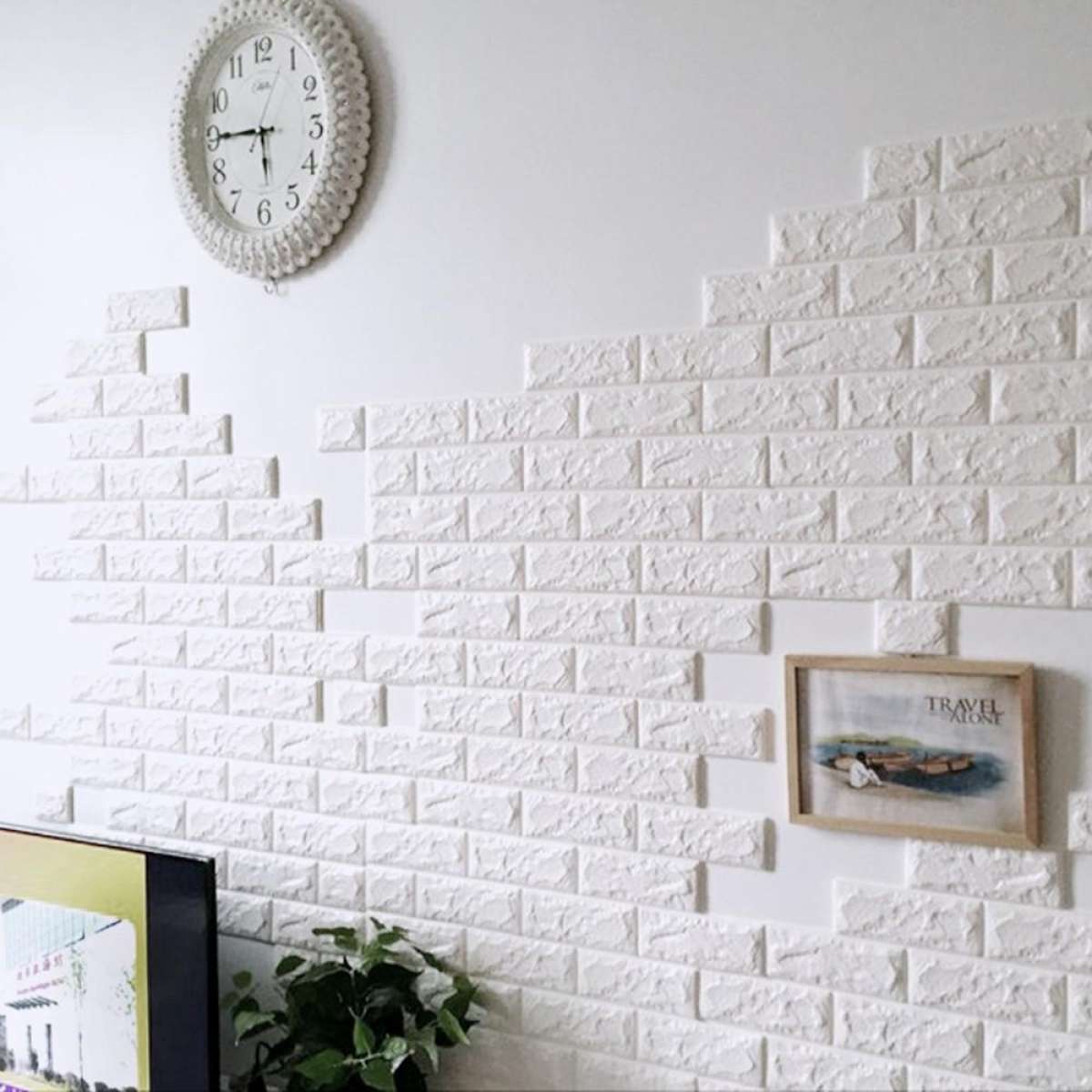 papier peint brique blanche,mur,brique,tuile,étagère,chambre