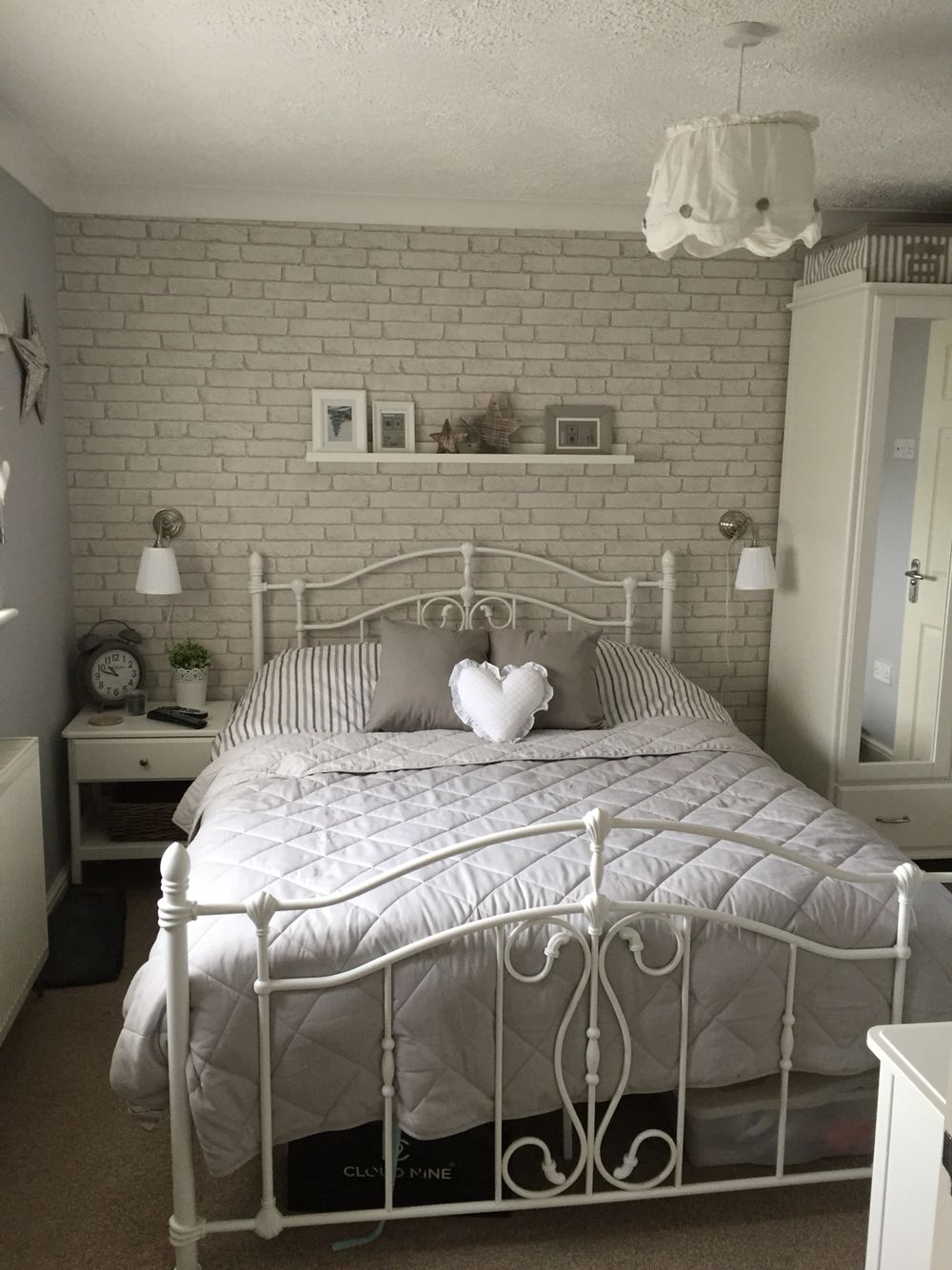 white brick wallpaper,bedroom,bed,furniture,room,wall