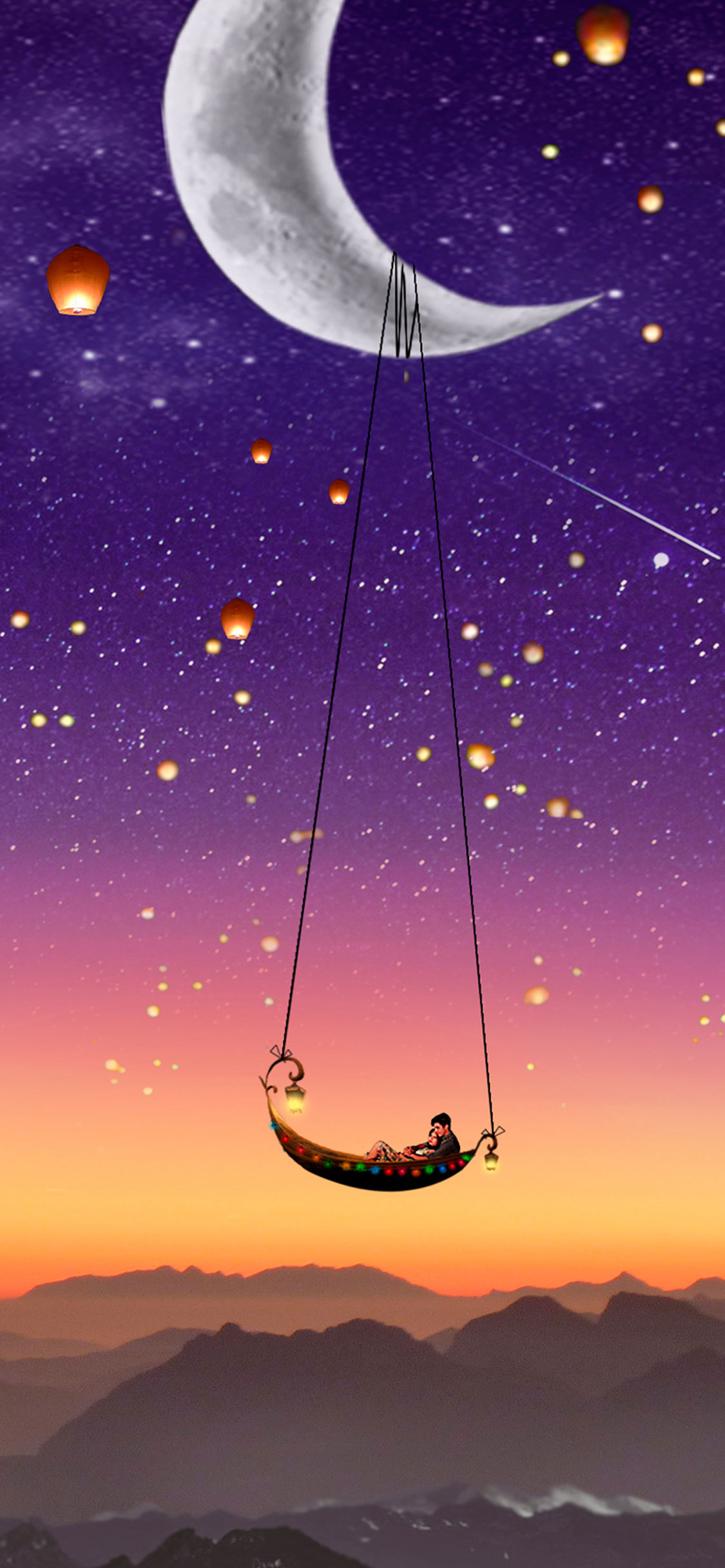 couple wallpaper iphone,sky,swing,space,illustration,circus