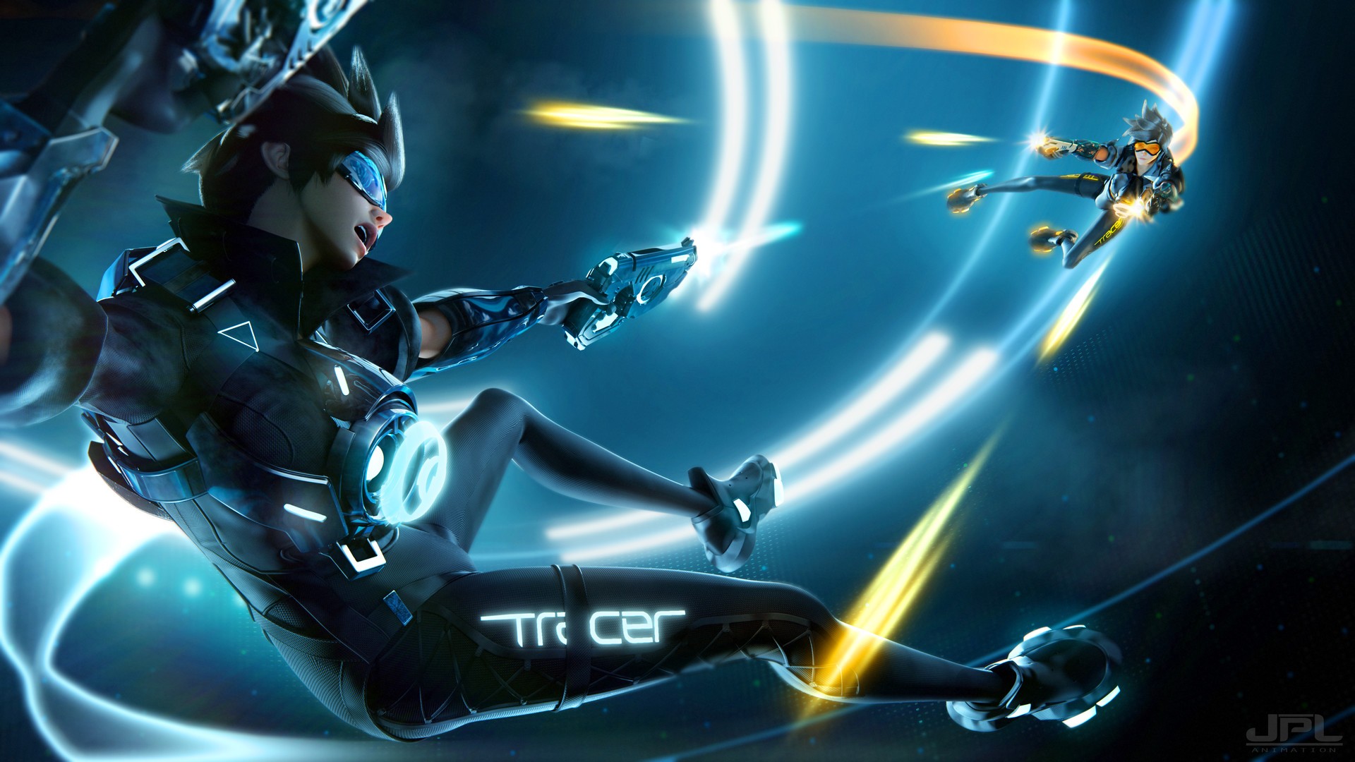 tracer overwatch wallpaper,cg kunstwerk,erfundener charakter,grafikdesign,illustration,spiele