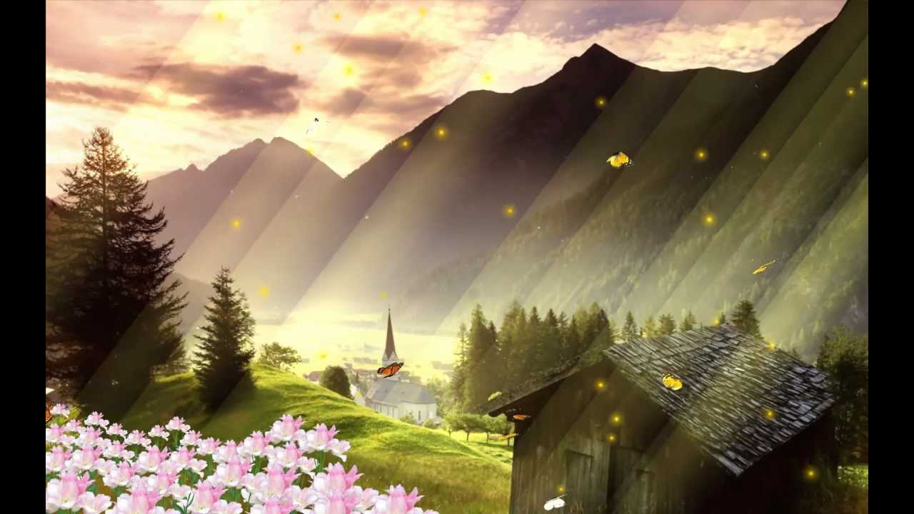 움직이는 애니메이션 벽지,자연,자연 경관,하늘,아침,산