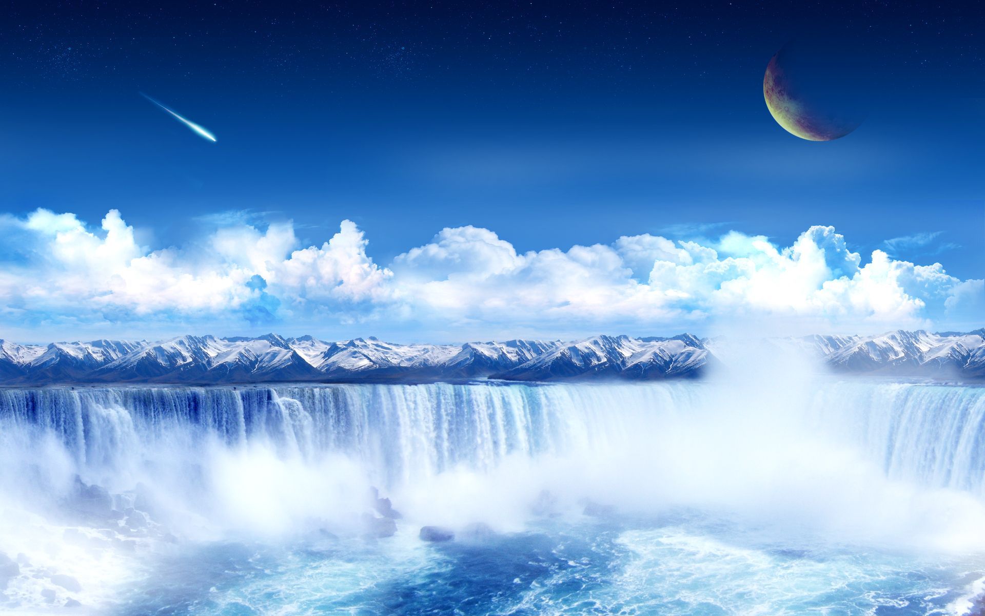 wallpaper animé,sky,nature,moon,natural landscape,water resources