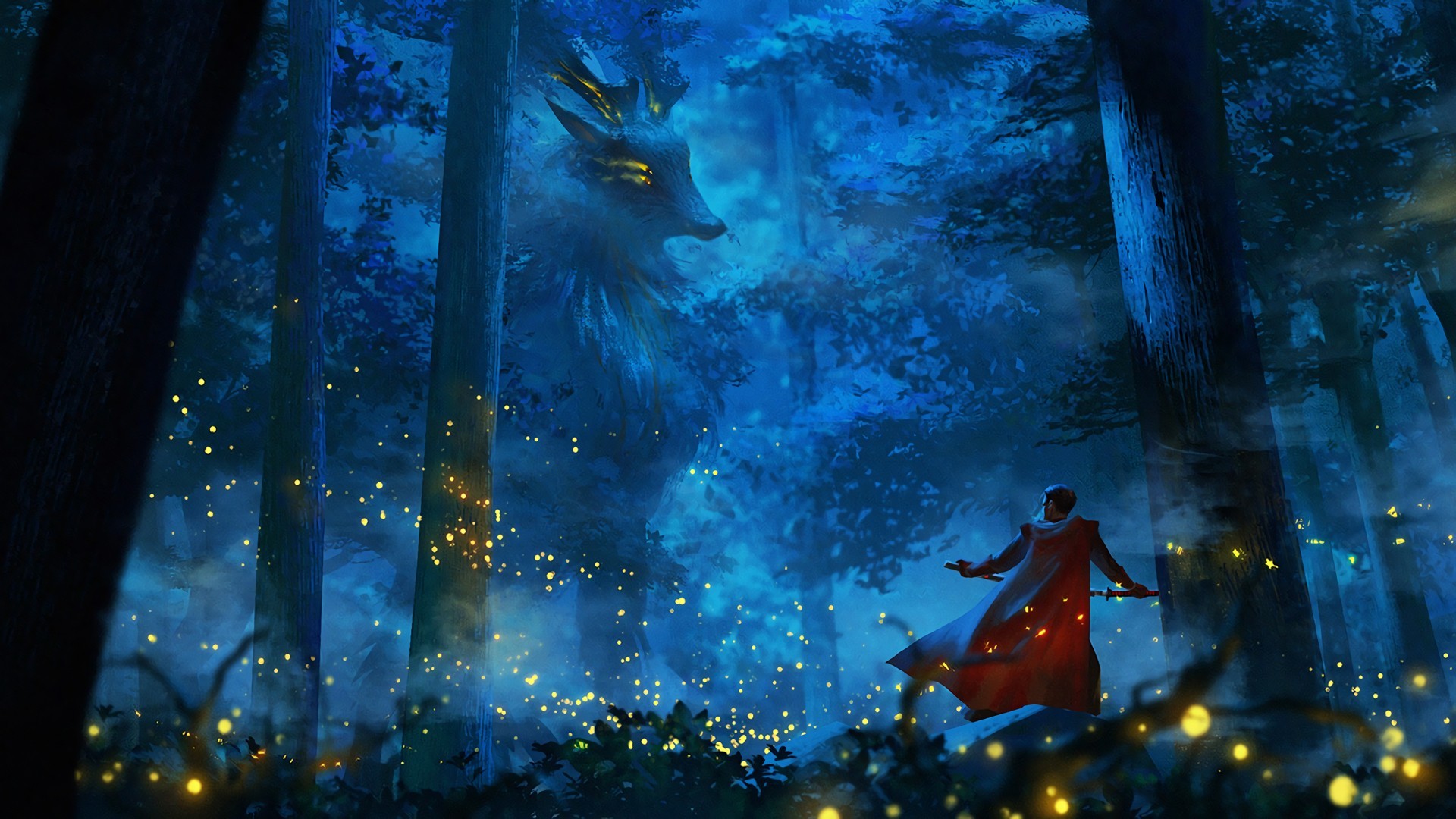 sfondi animati,blu,foresta,albero,cg artwork,immagine dello schermo