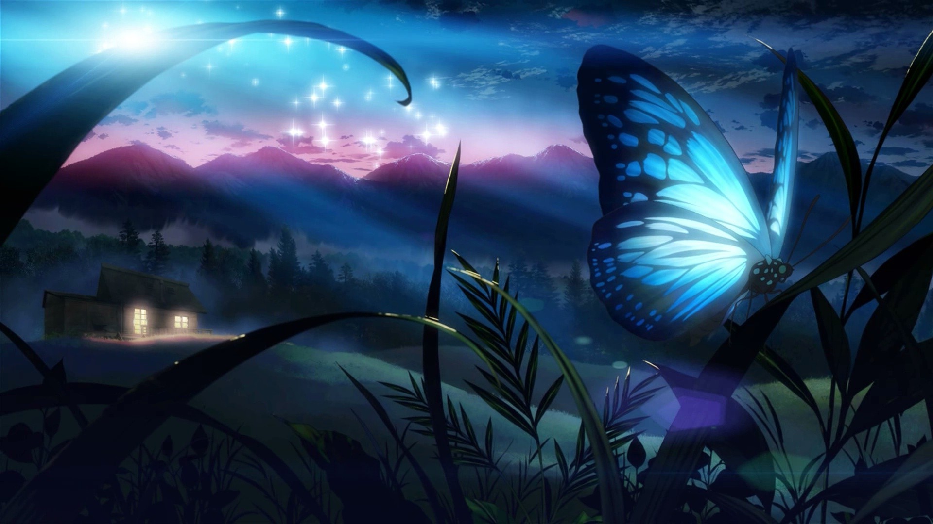 fond d'écran anime 1920x1080,oeuvre de cg,ciel,papillon,personnage fictif,insecte