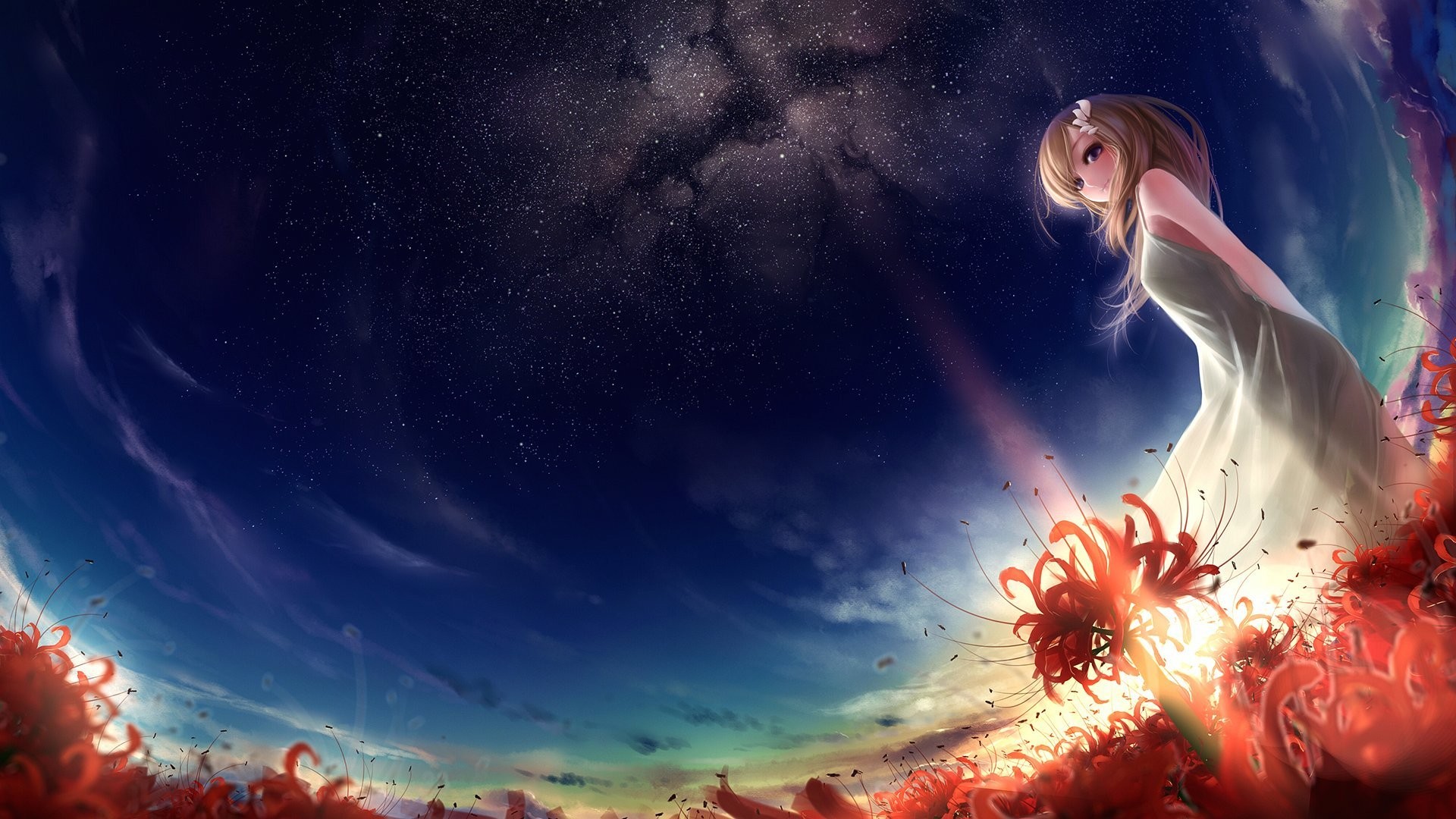 fondo de pantalla de anime 1920x1080,cielo,cg artwork,atmósfera,nube,espacio