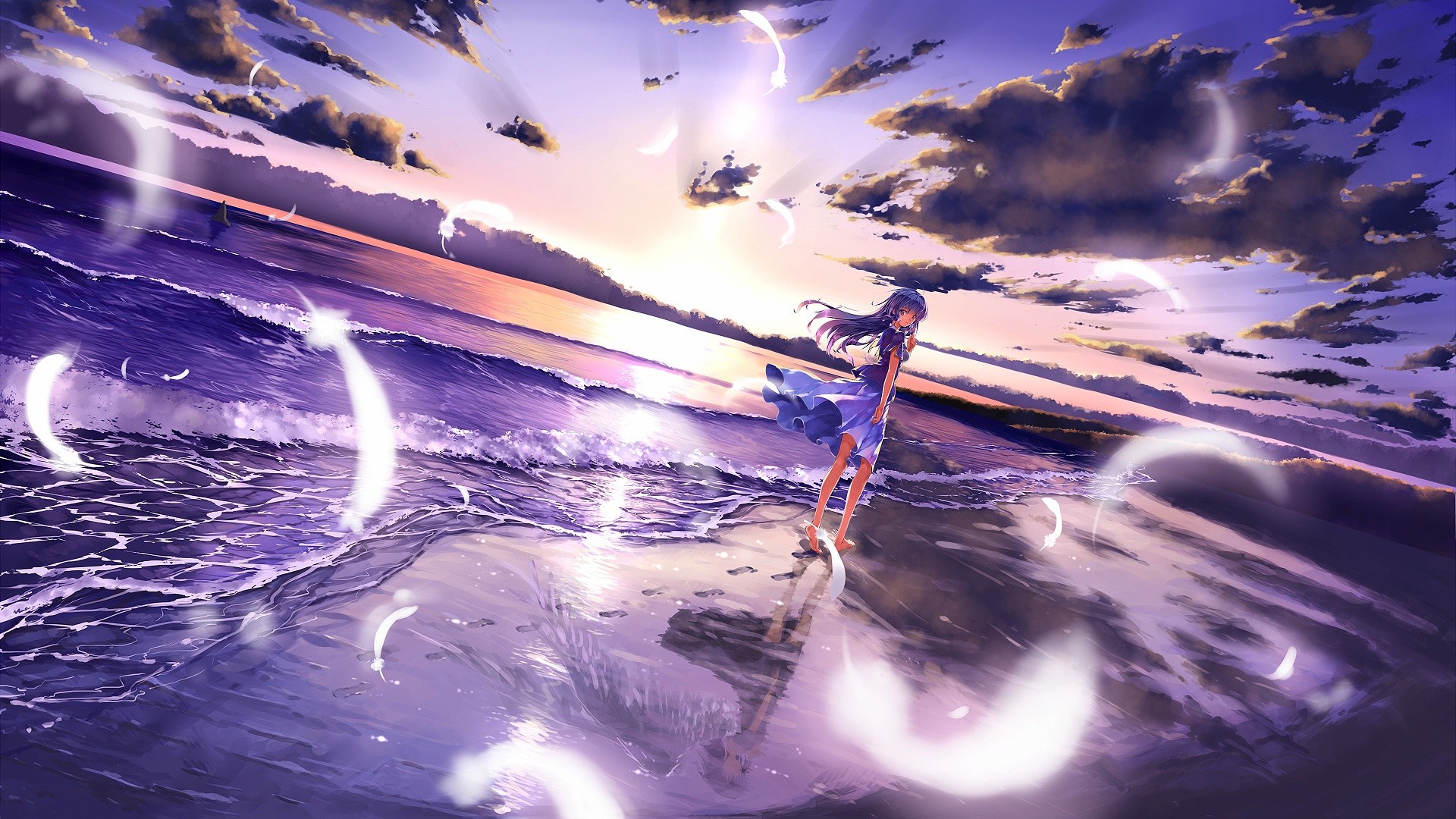 anime wallpaper 1920x1080,himmel,lila,licht,wasser,cg kunstwerk