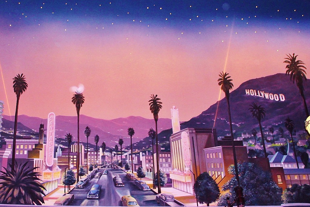 ハリウッドの壁紙,空,紫の,バイオレット,夜,町