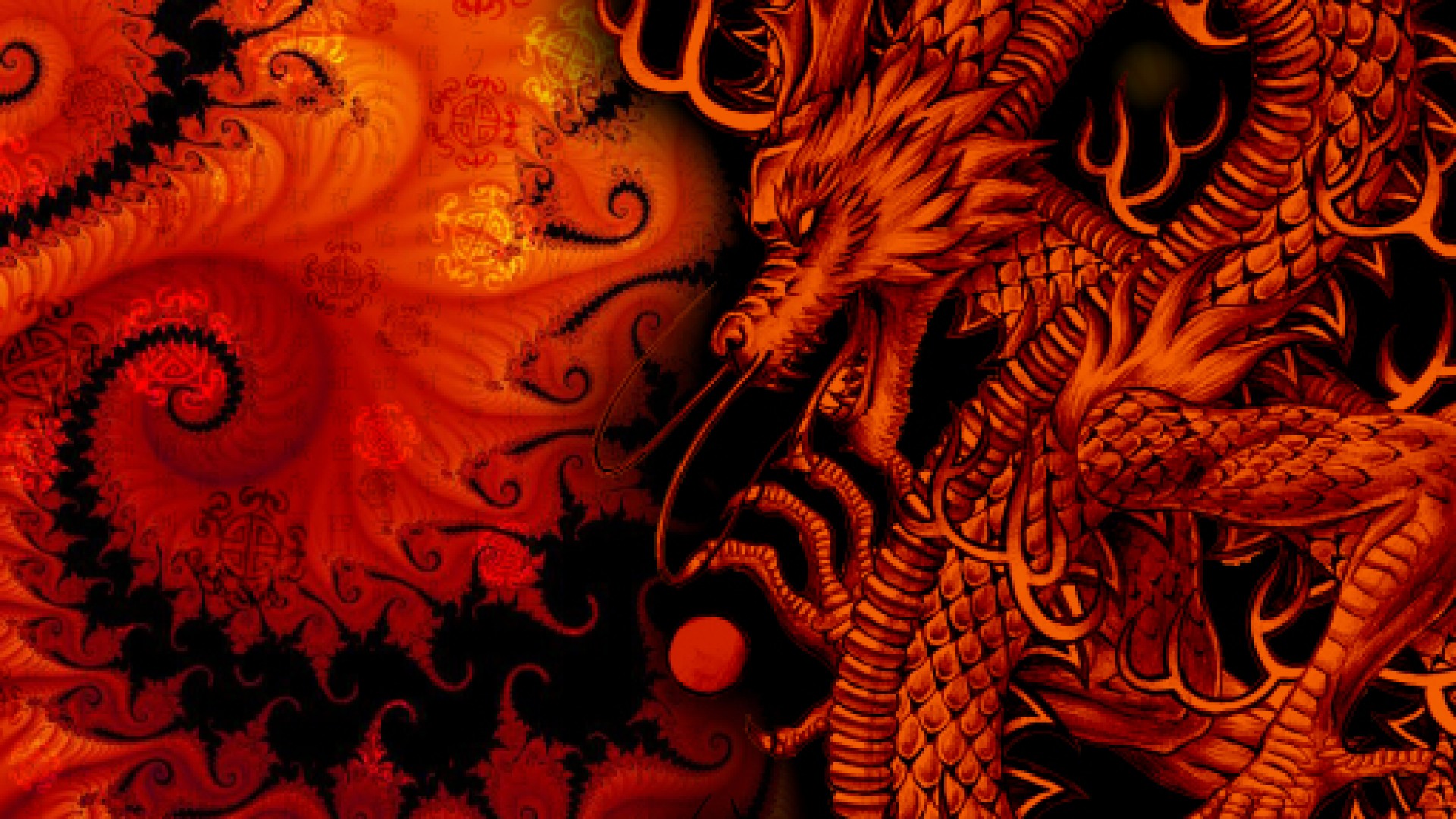 fond d'écran dragon hd,art fractal,rouge,orange,modèle,art