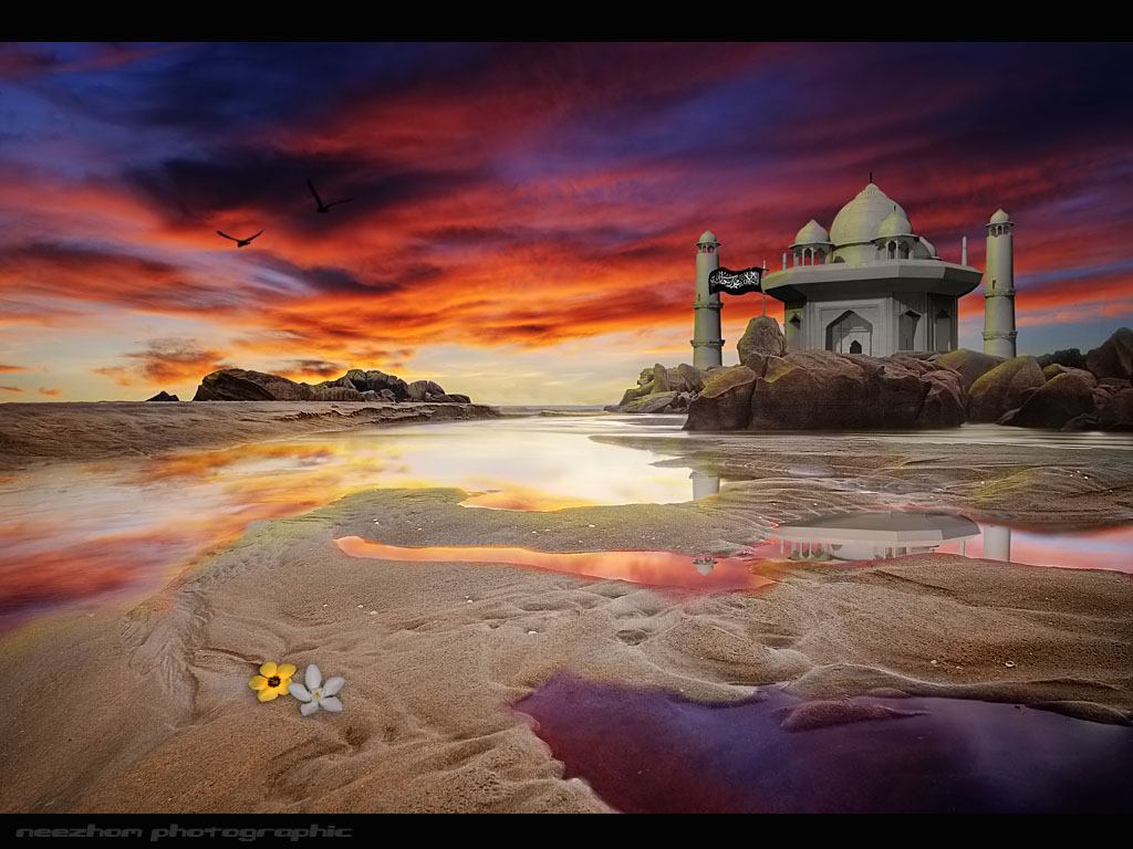 3d islamic wallpapers free download,nature,sky,painting,natural landscape,watercolor paint