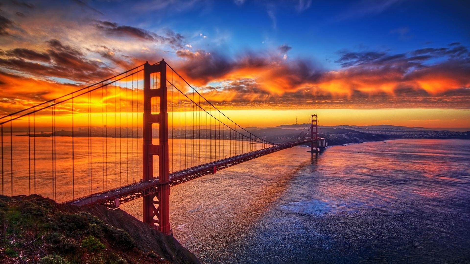 golden gate bridge wallpaper,sky,nature,natural landscape,water,sunset