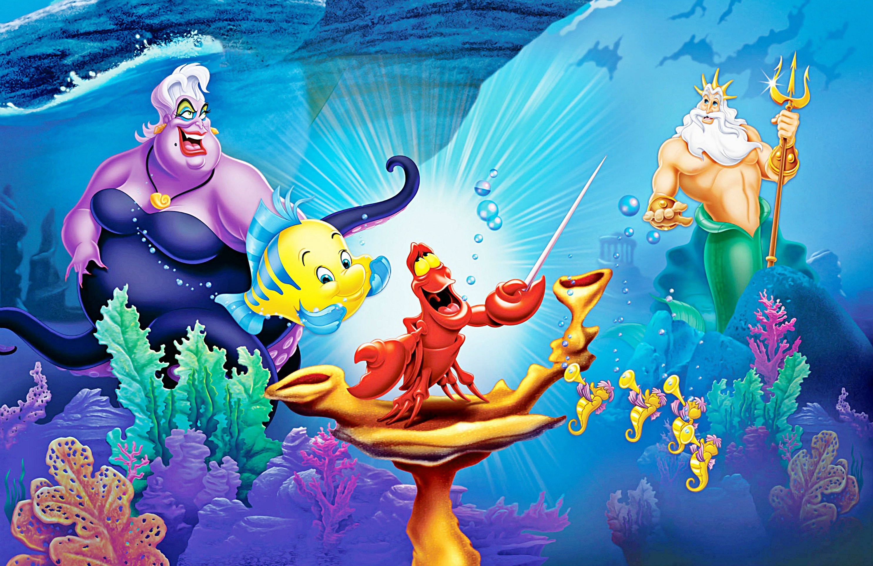 little mermaid wallpaper,animated cartoon,cartoon,fictional character,illustration,organism