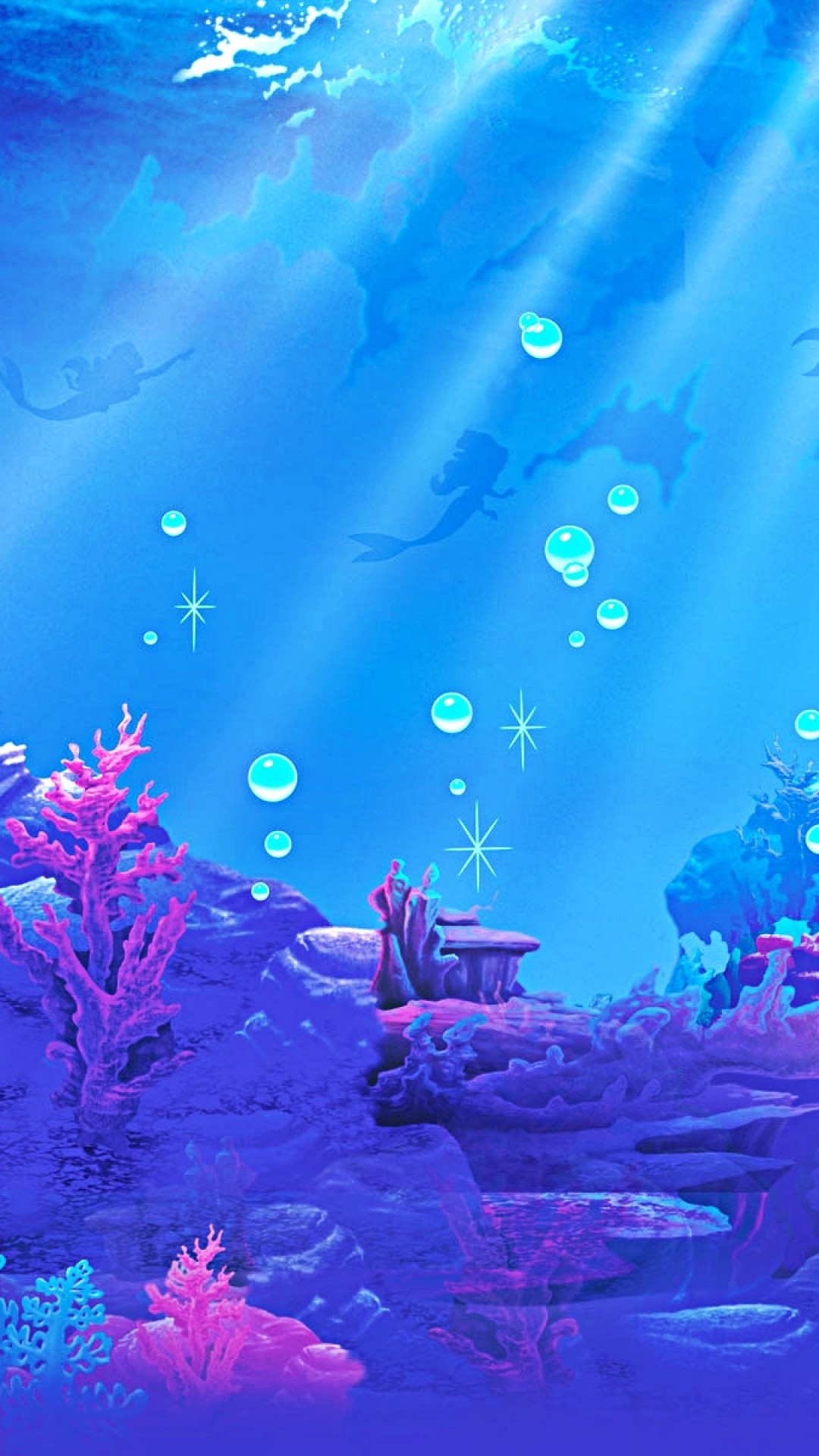 little mermaid wallpaper,blue,marine biology,aqua,underwater,sky