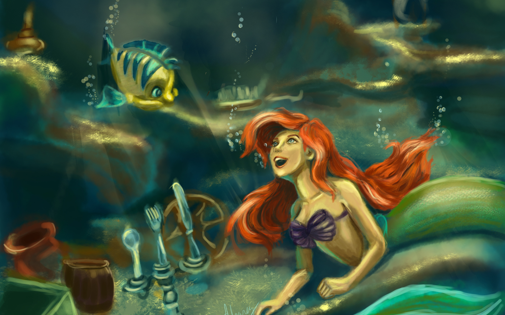 little mermaid wallpaper,fictional character,cg artwork,animated cartoon,mythology,mythical creature