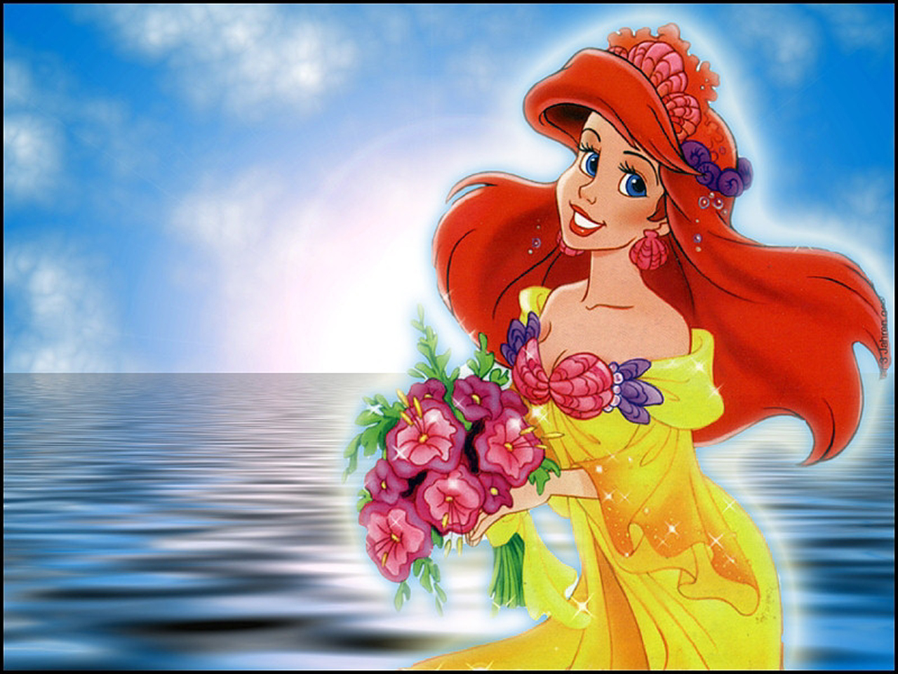 little mermaid wallpaper,animated cartoon,cartoon,illustration,fictional character,sky