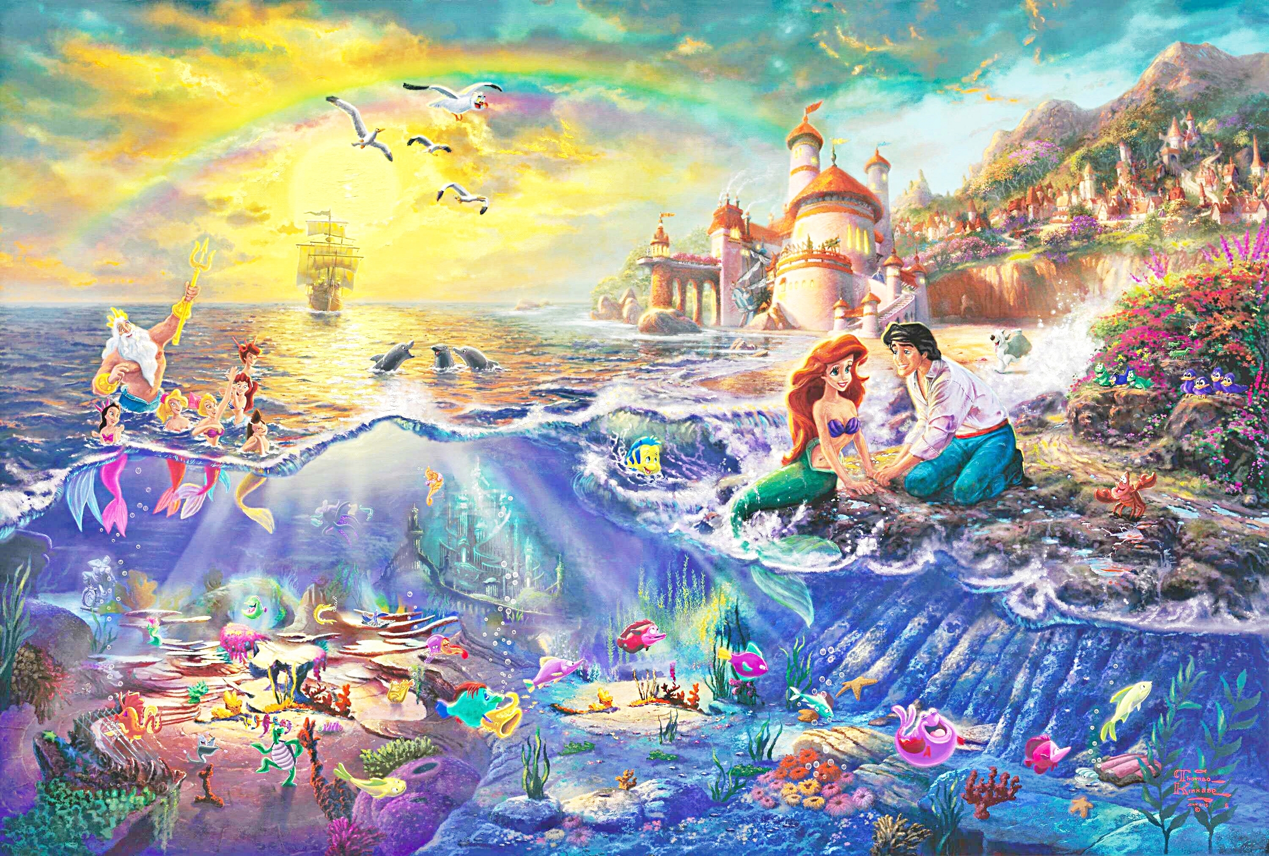 little mermaid wallpaper,painting,art,mythology,acrylic paint,watercolor paint