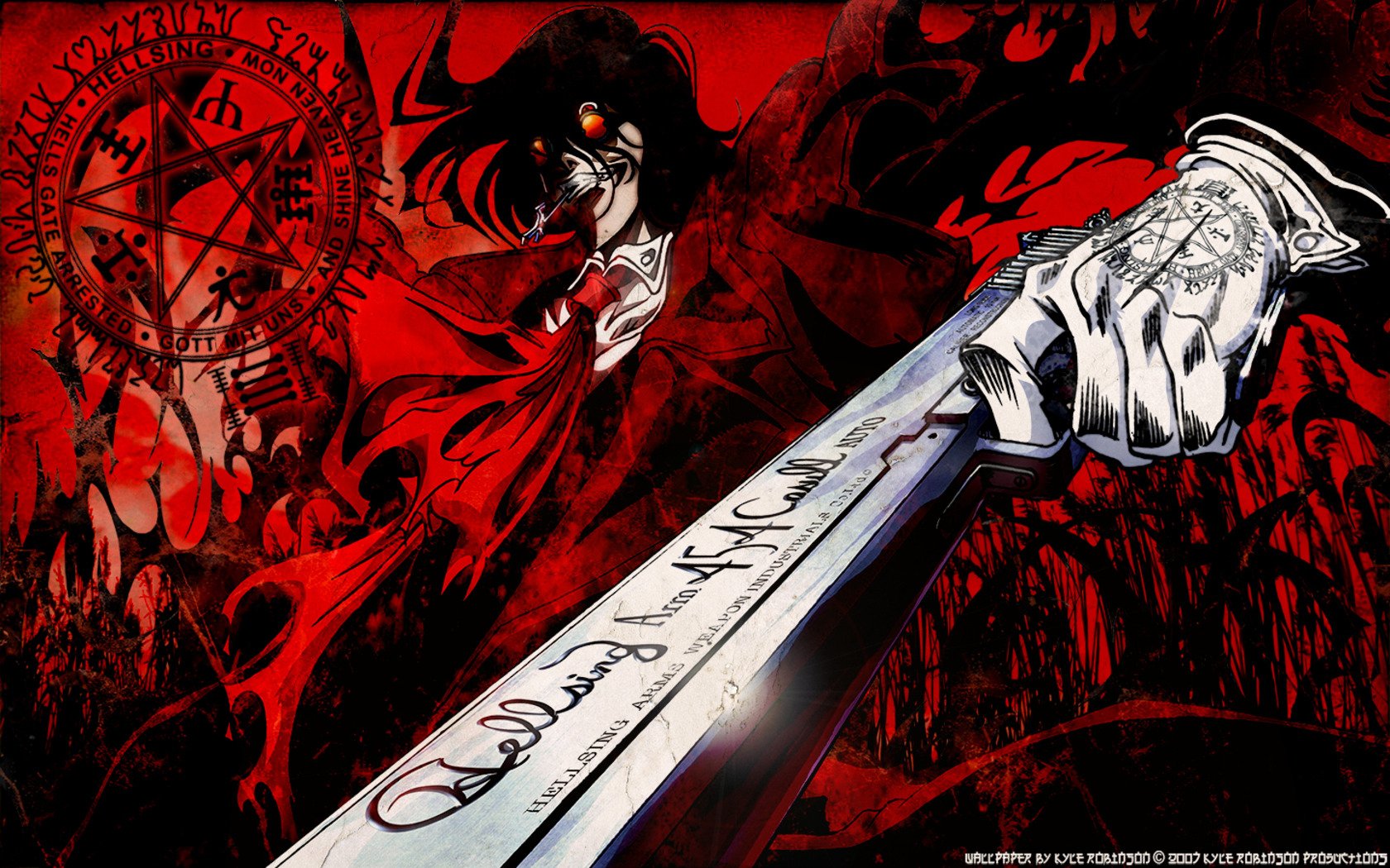 hellsing wallpaper,illustration,graphic design,fictional character,poster,sword