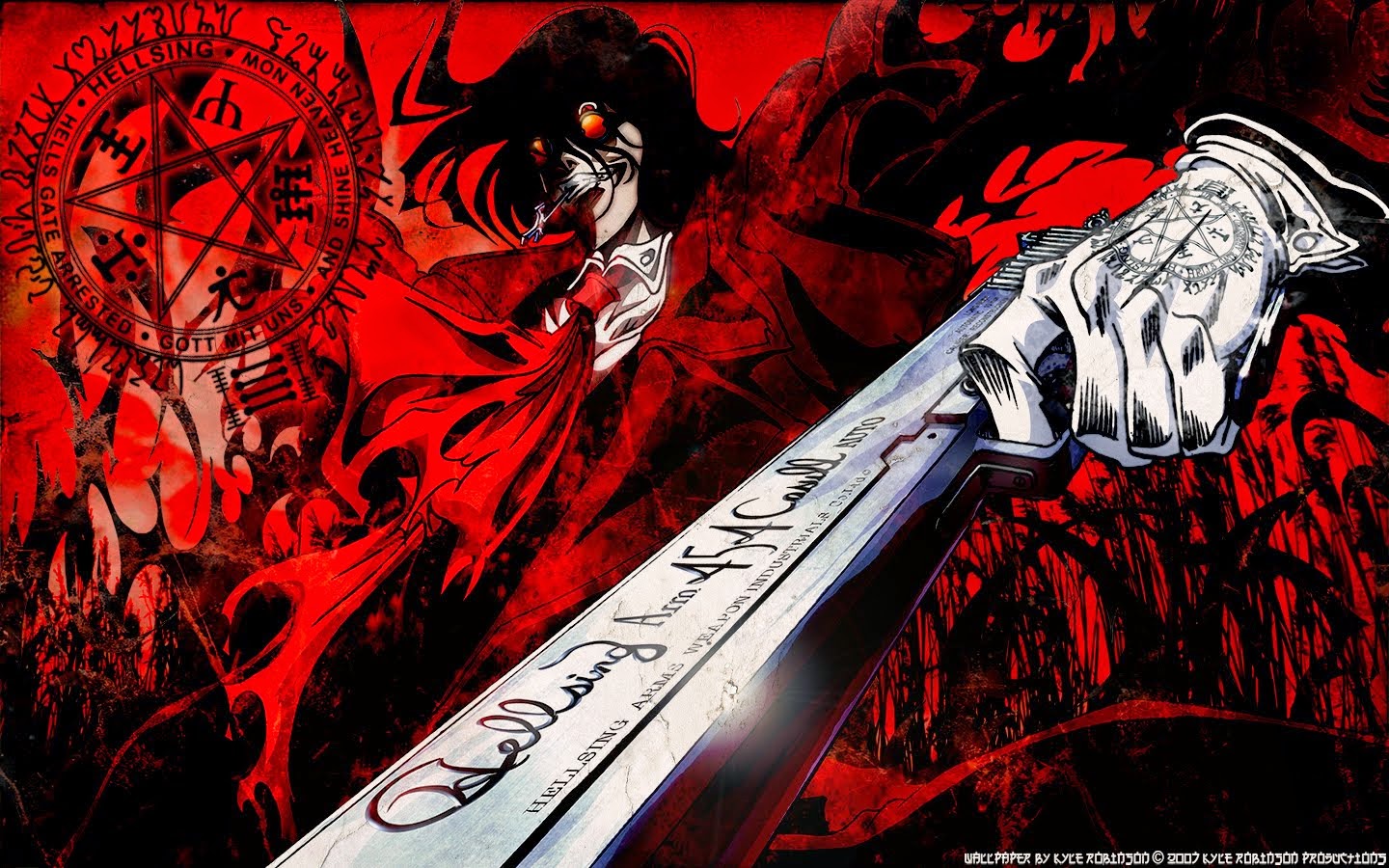 hellsing wallpaper,graphic design,illustration,cg artwork,sword,anime