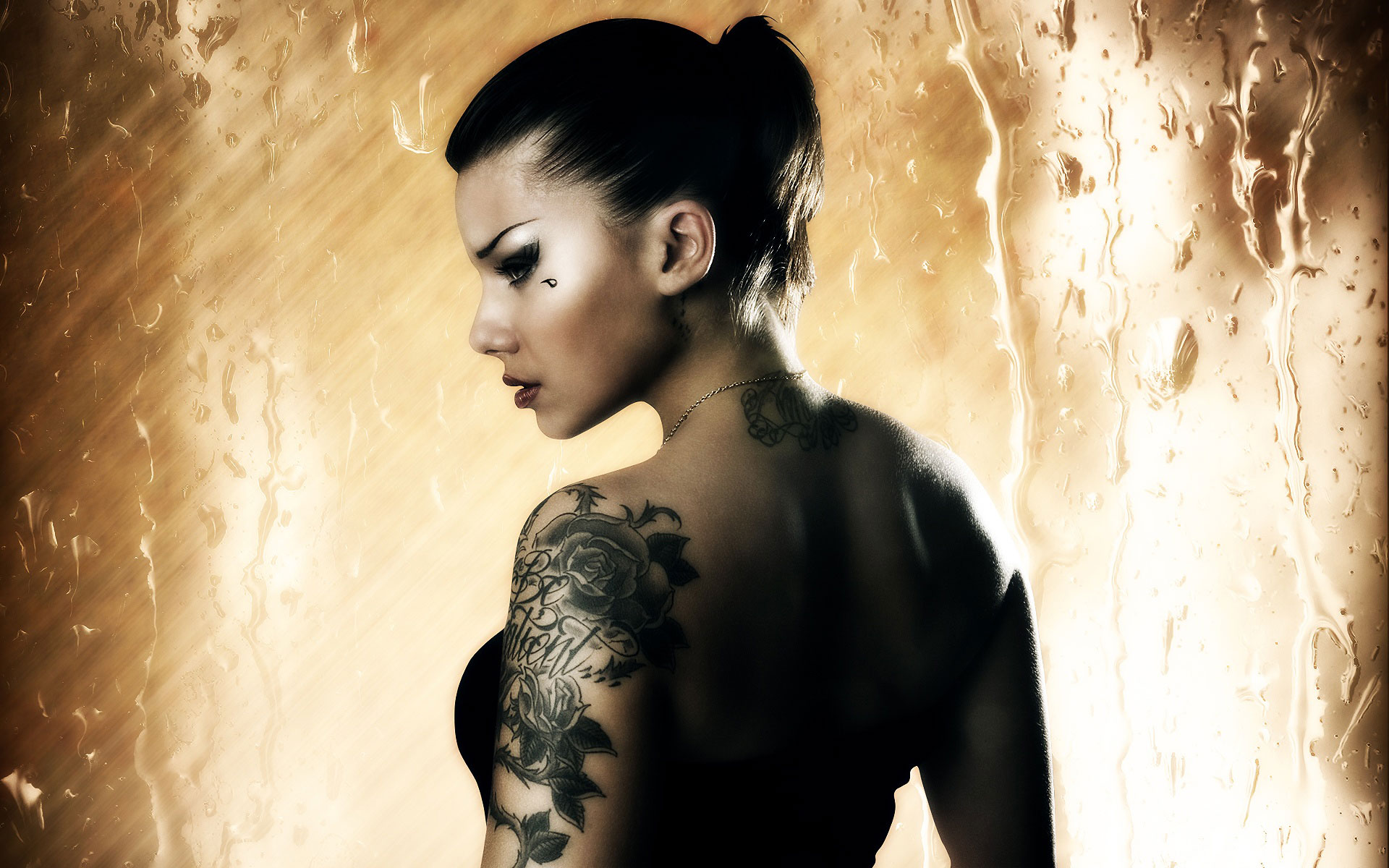 tattoo girl wallpaper,hair,beauty,hairstyle,fashion,shoulder