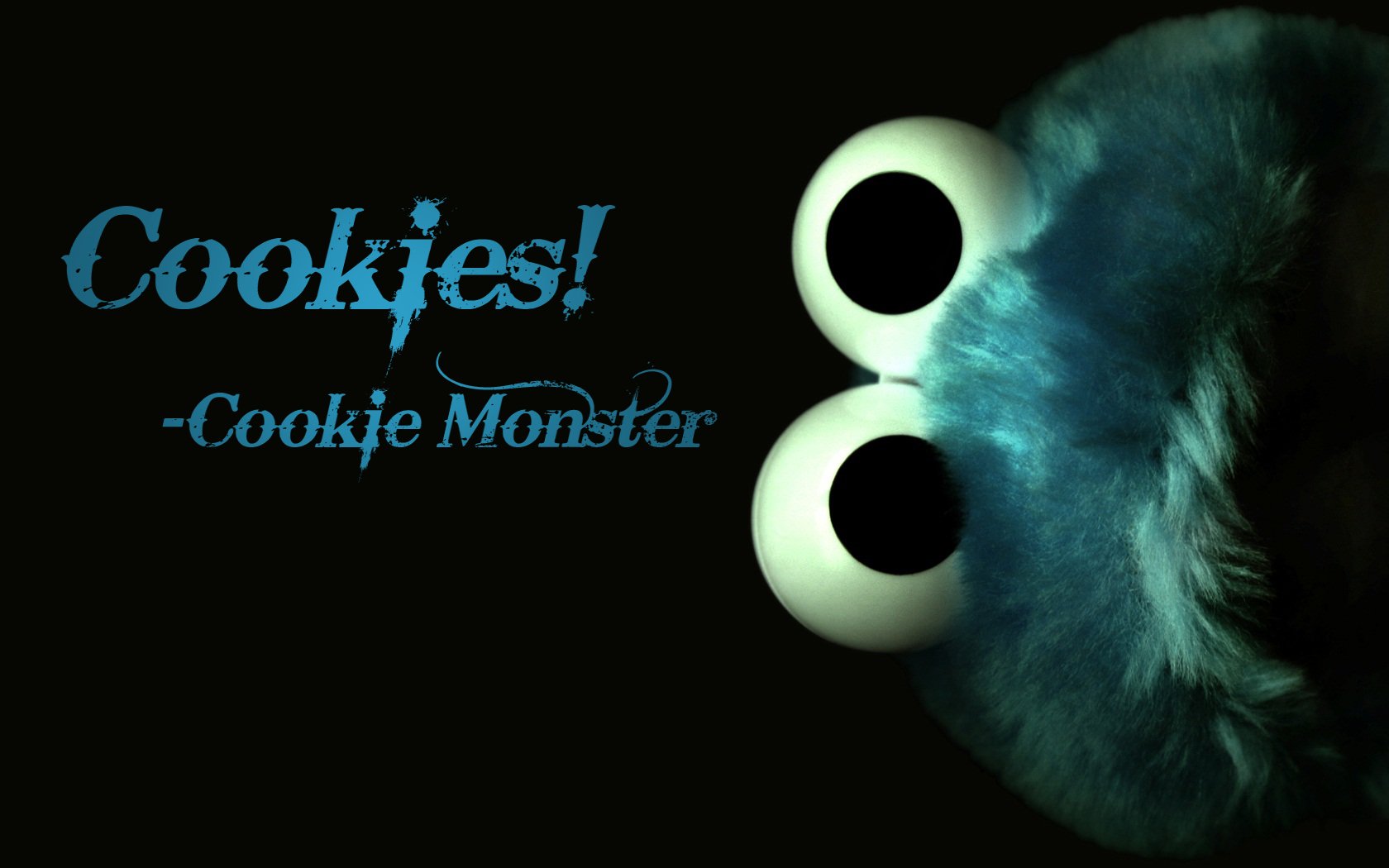 fond d'écran cookie monster,police de caractère,texte,turquoise,sarcelle,ténèbres