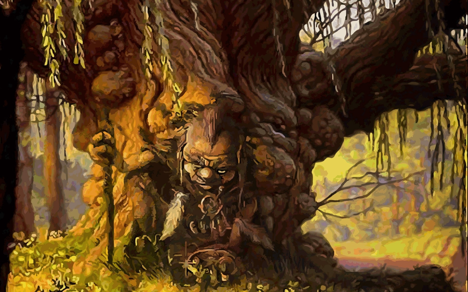 gnome wallpaper,cg artwork,árbol,demonio,personaje de ficción,mitología