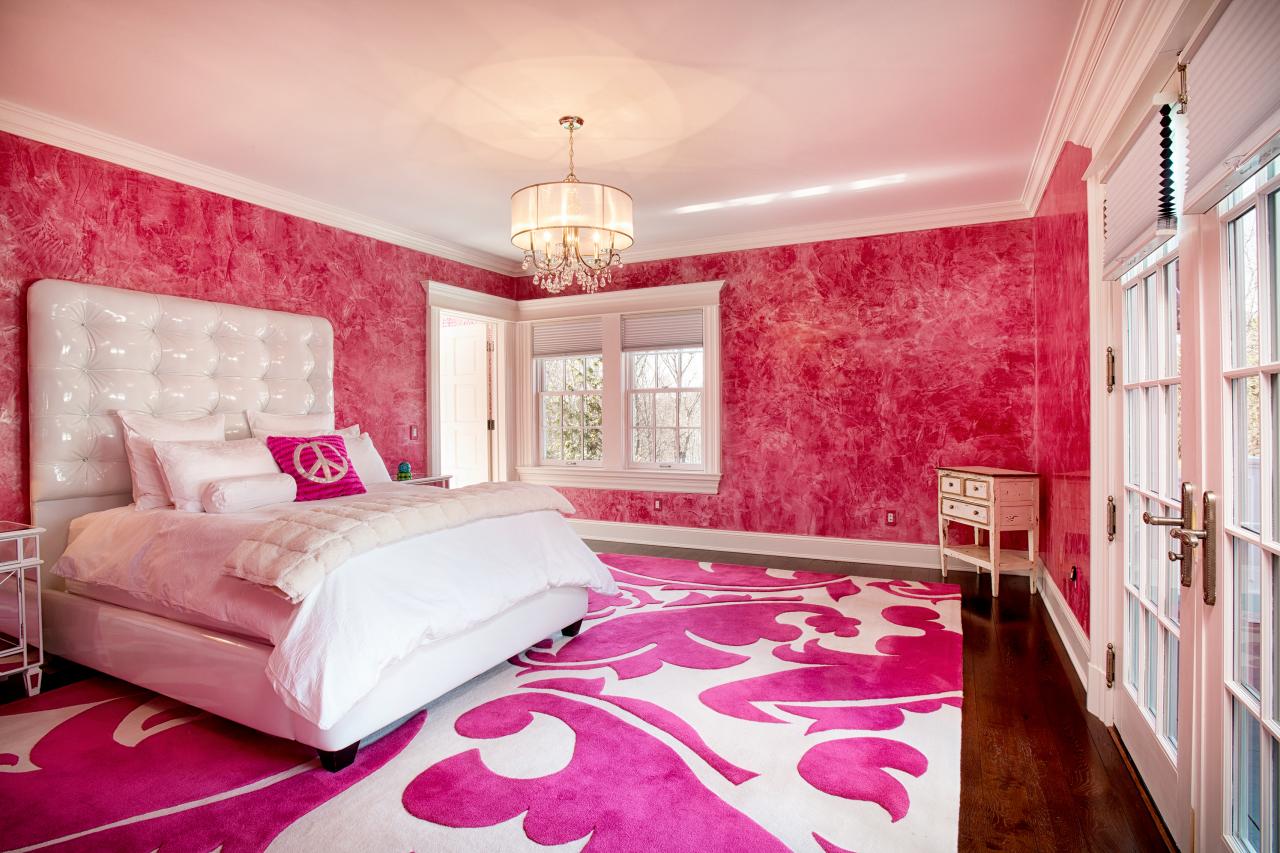 ベッドルームのためのガーリー壁紙,寝室,ルーム,ピンク,家具,インテリア・デザイン