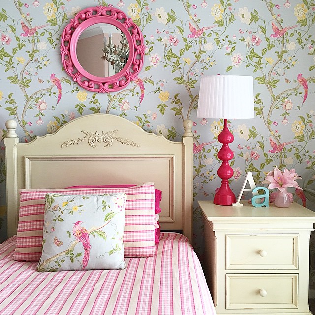 ベッドルームのためのガーリー壁紙,ピンク,ルーム,壁紙,壁,家具