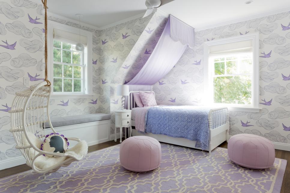 ベッドルームのためのガーリー壁紙,寝室,ルーム,家具,紫の,インテリア・デザイン