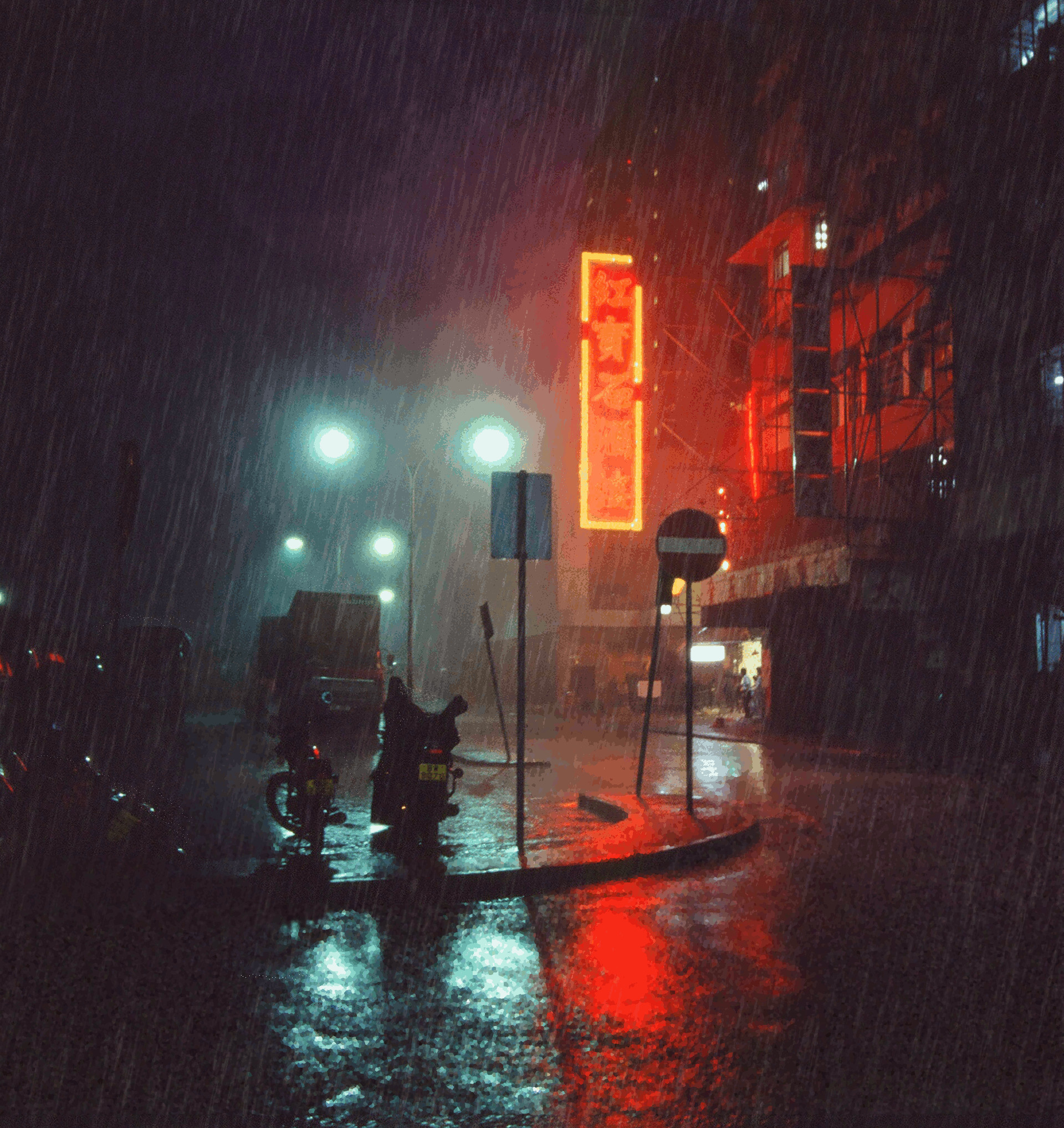 wallpaper animado,rain,lighting,night,street light,darkness