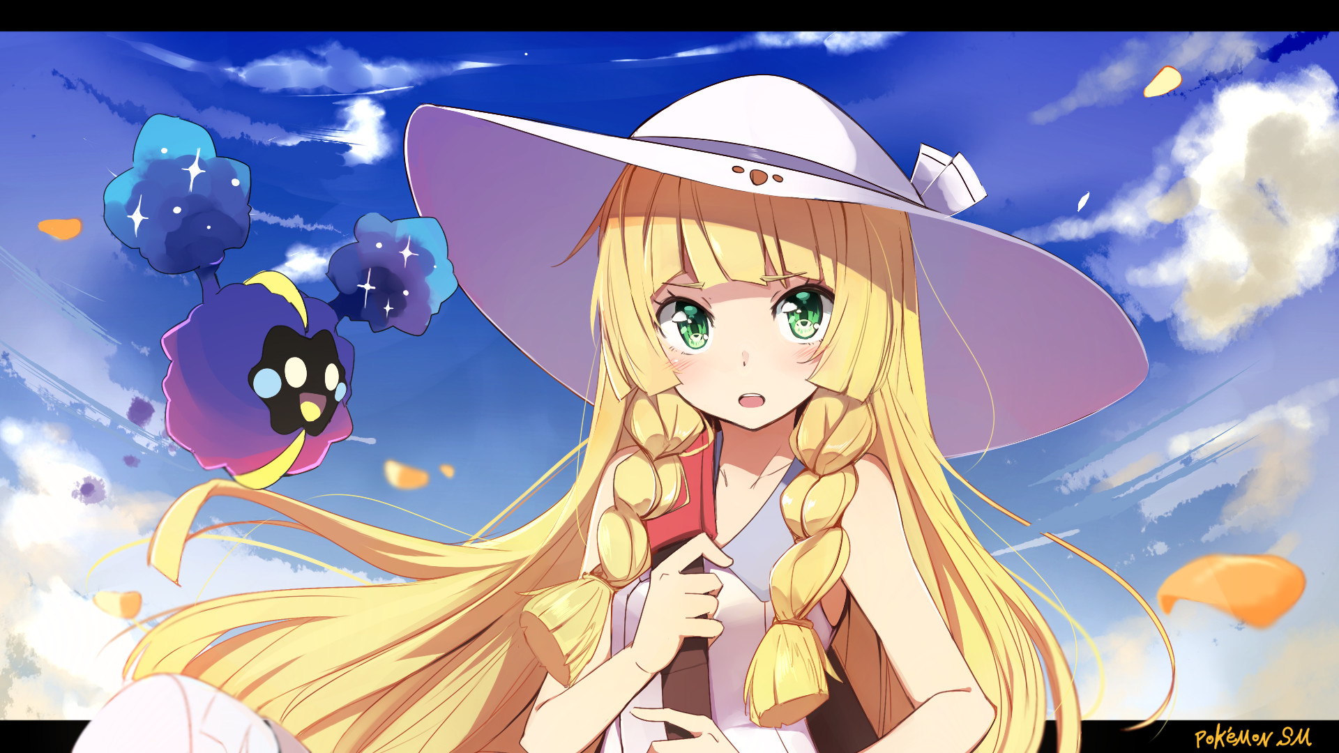 pokemon sun and moon wallpaper,cartoon,anime,cg artwork,sky,long hair