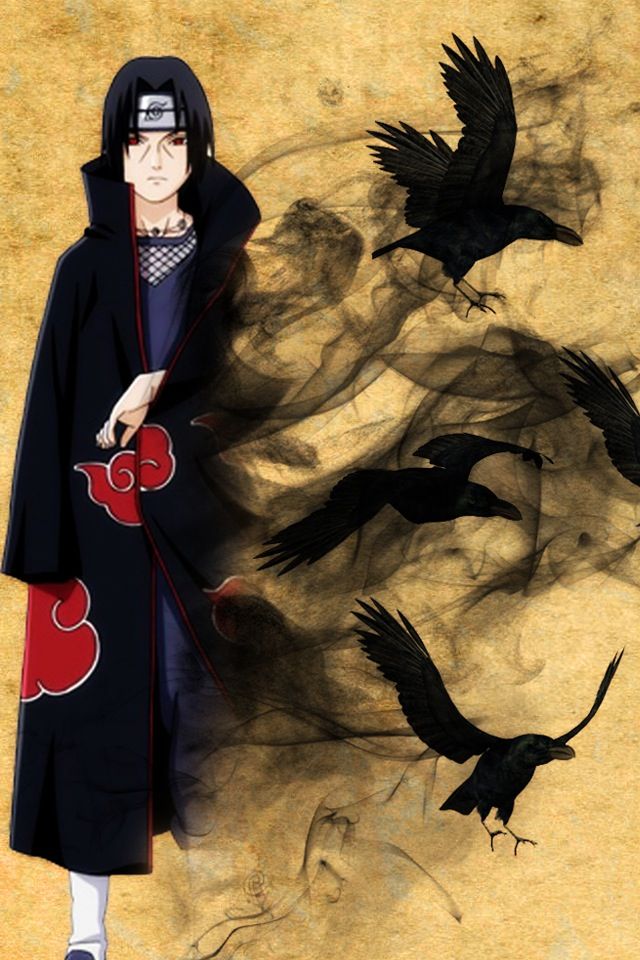 itachi wallpaper iphone,raven,crow,illustration,cartoon,crow like bird