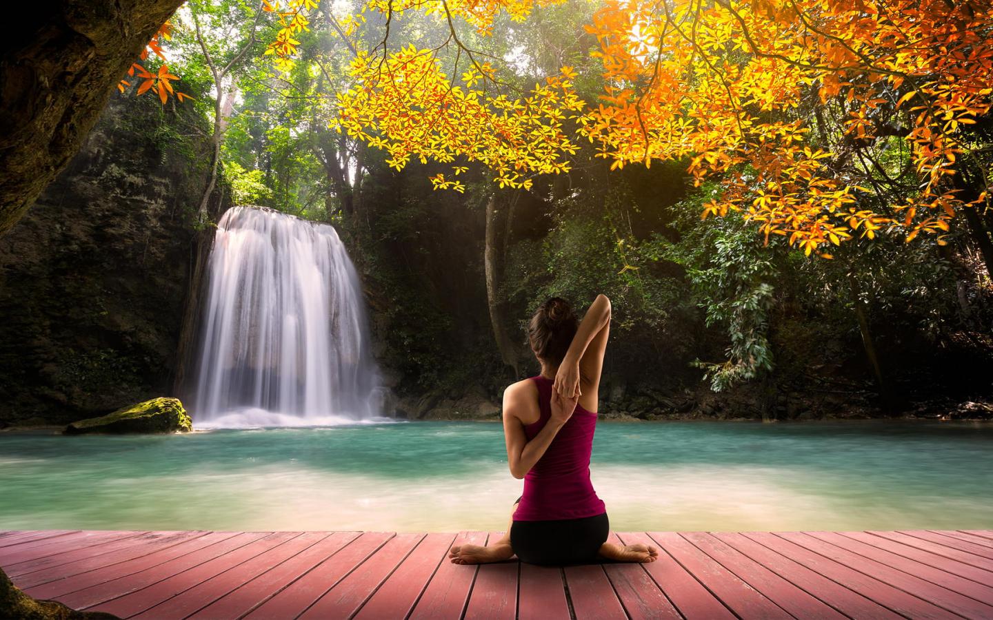 yoga wallpaper,people in nature,nature,natural landscape,water,tree
