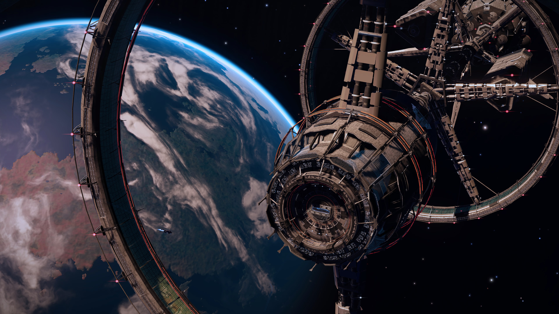 elite dangerous wallpaper,space station,outer space,spacecraft,satellite,earth