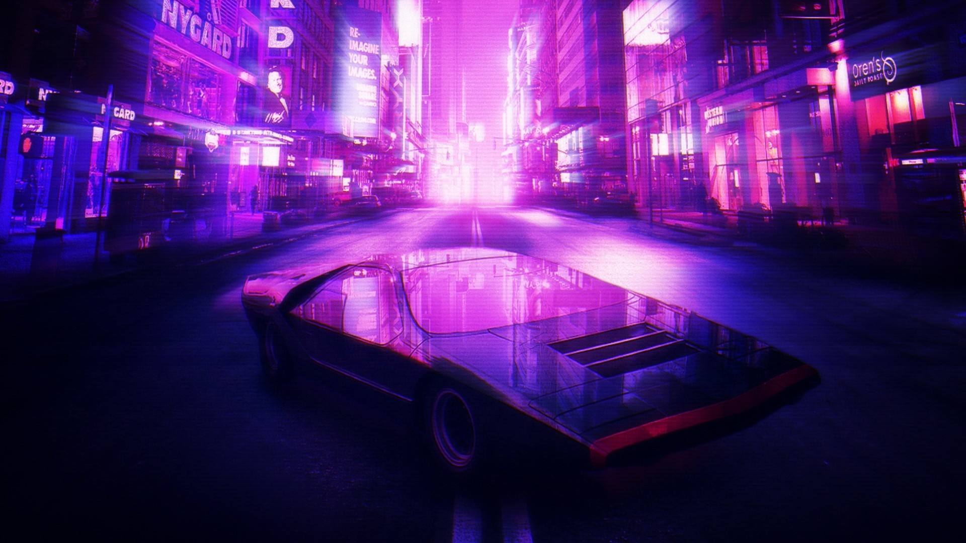 synthwave 바탕 화면,보라색,빛,밤,제비꽃,조명