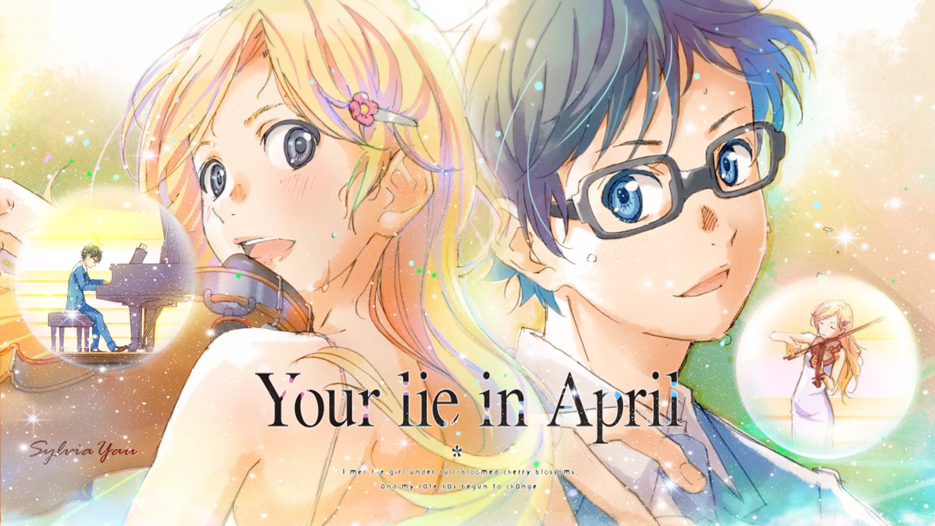 your lie in april wallpaper,cartoon,anime,cg artwork,brown hair,illustration