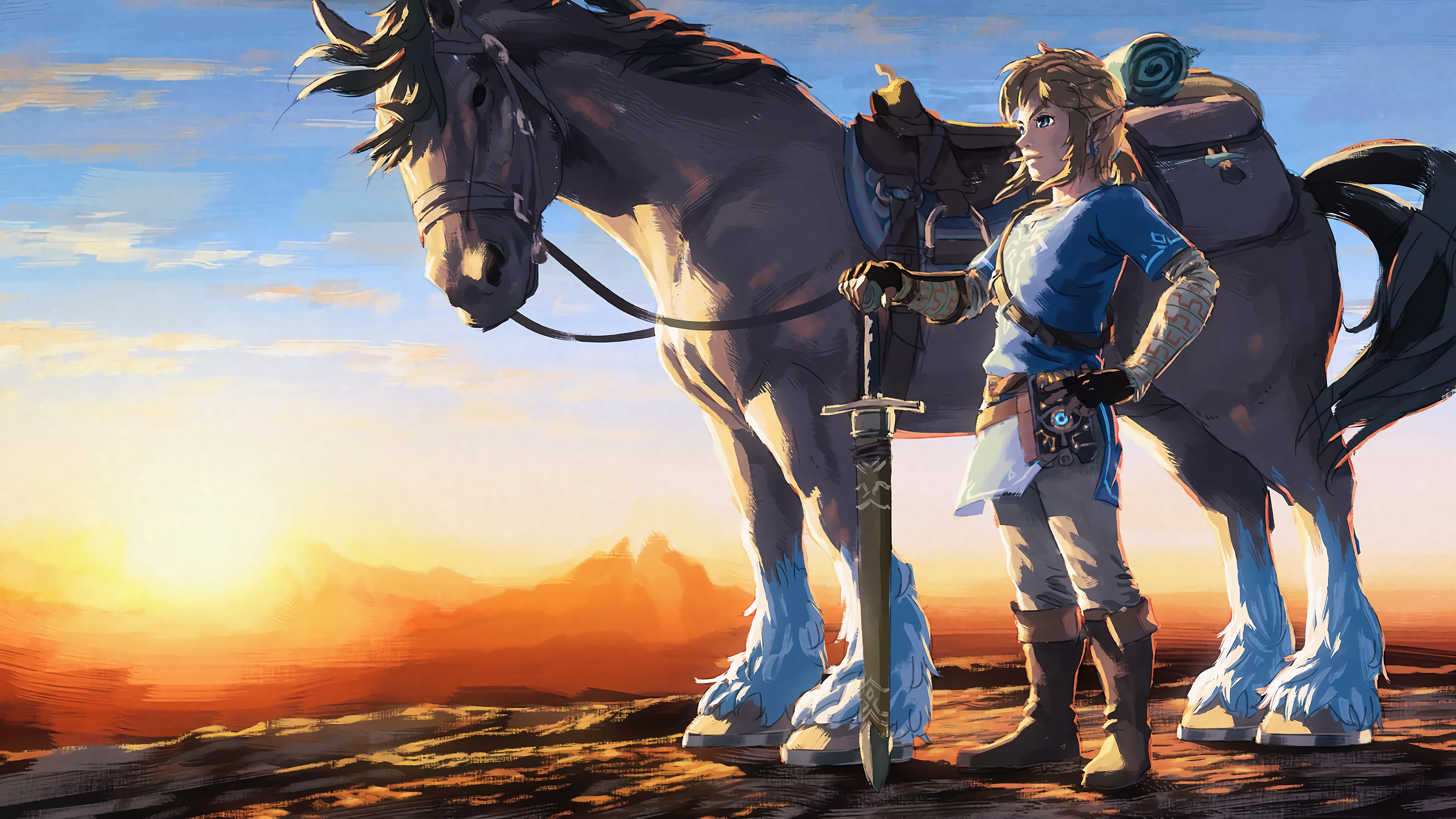 leyenda de zelda aliento de lo salvaje fondo de pantalla,caballo,semental,cielo,brida,mustang caballo